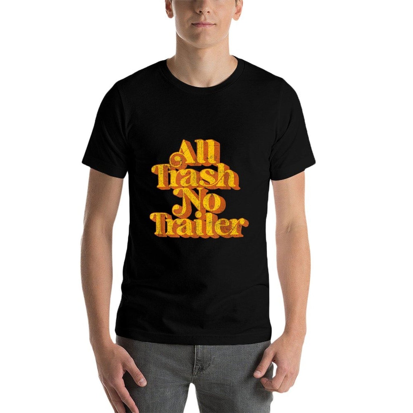 Vintage All Trash No Trailer Funny Country Pride Retro 70s Cotton T-Shirt