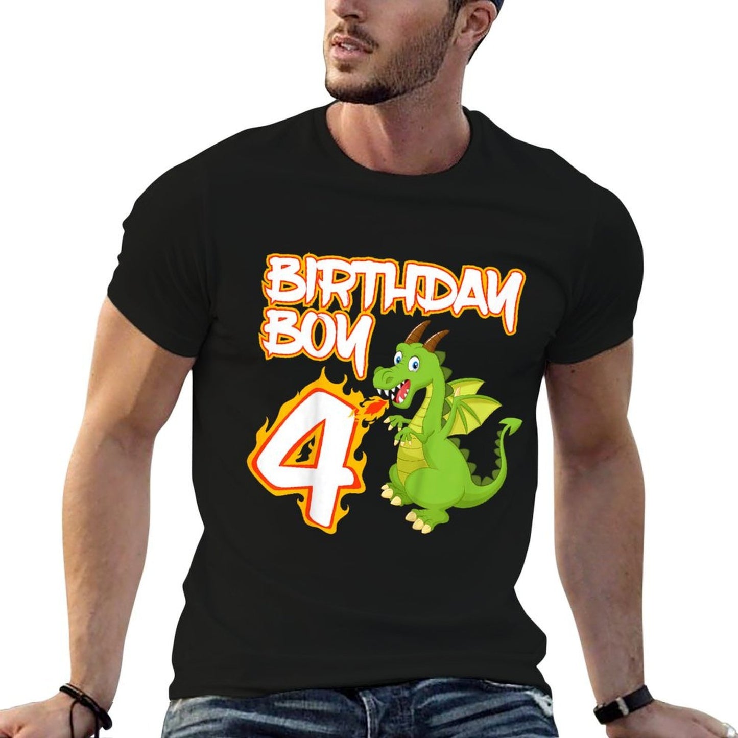 Kids 4 Year Old Dragon Birthday Boy Themed Party 4th Gift Easy-care T-Shirt