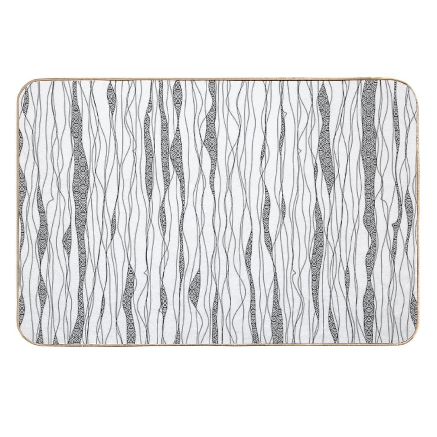 Black And White Wavy Art Lines with Nautical Elements Fade-Resistant Bath Mat