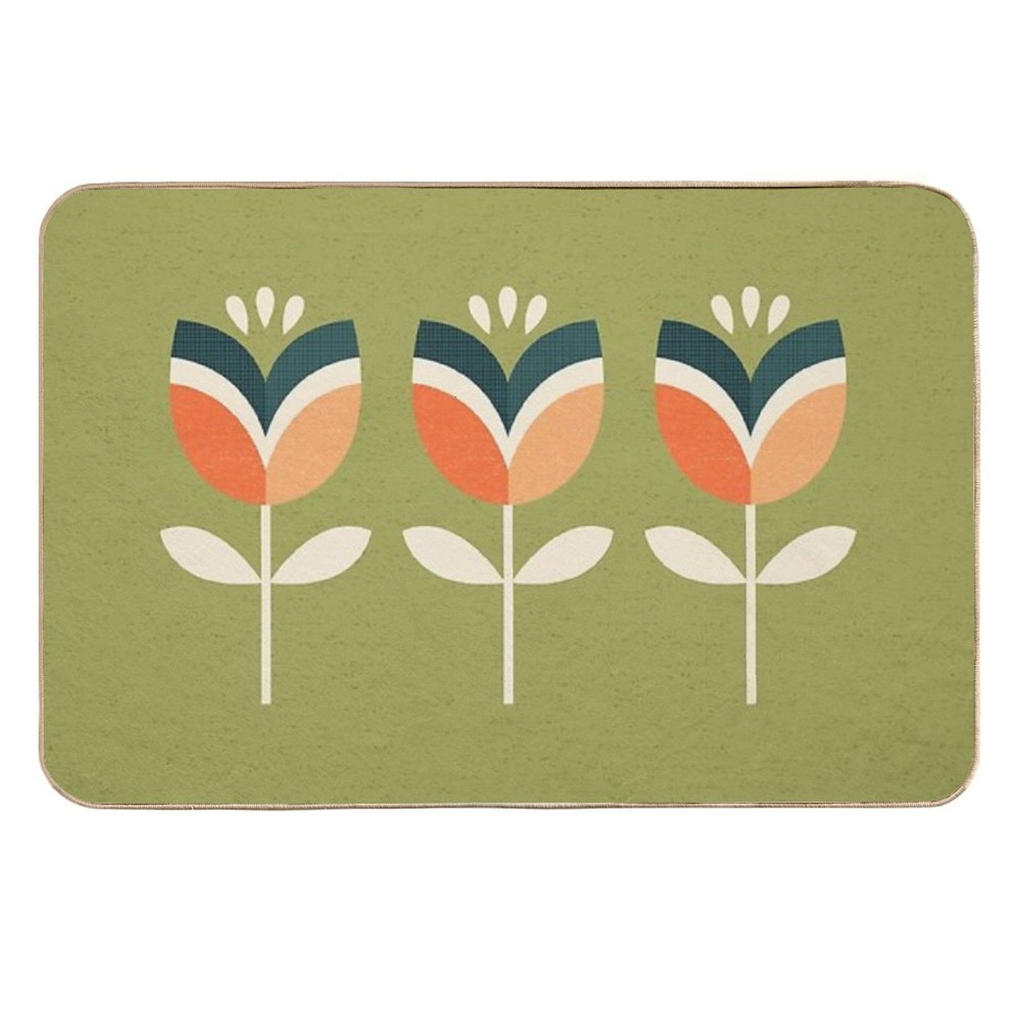 Retro Tulip - Orange And Olive Green Slip-Resistant Bath Mat