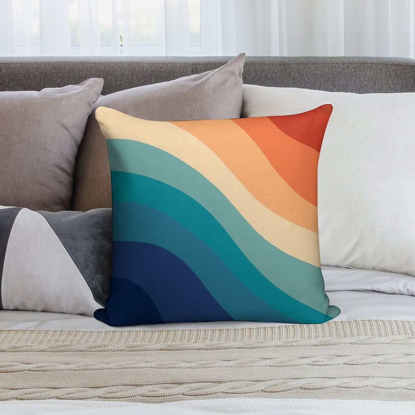 Retro Summer Wave #1 #minimal #decor #art Soft High-Density Material Throw Pillow