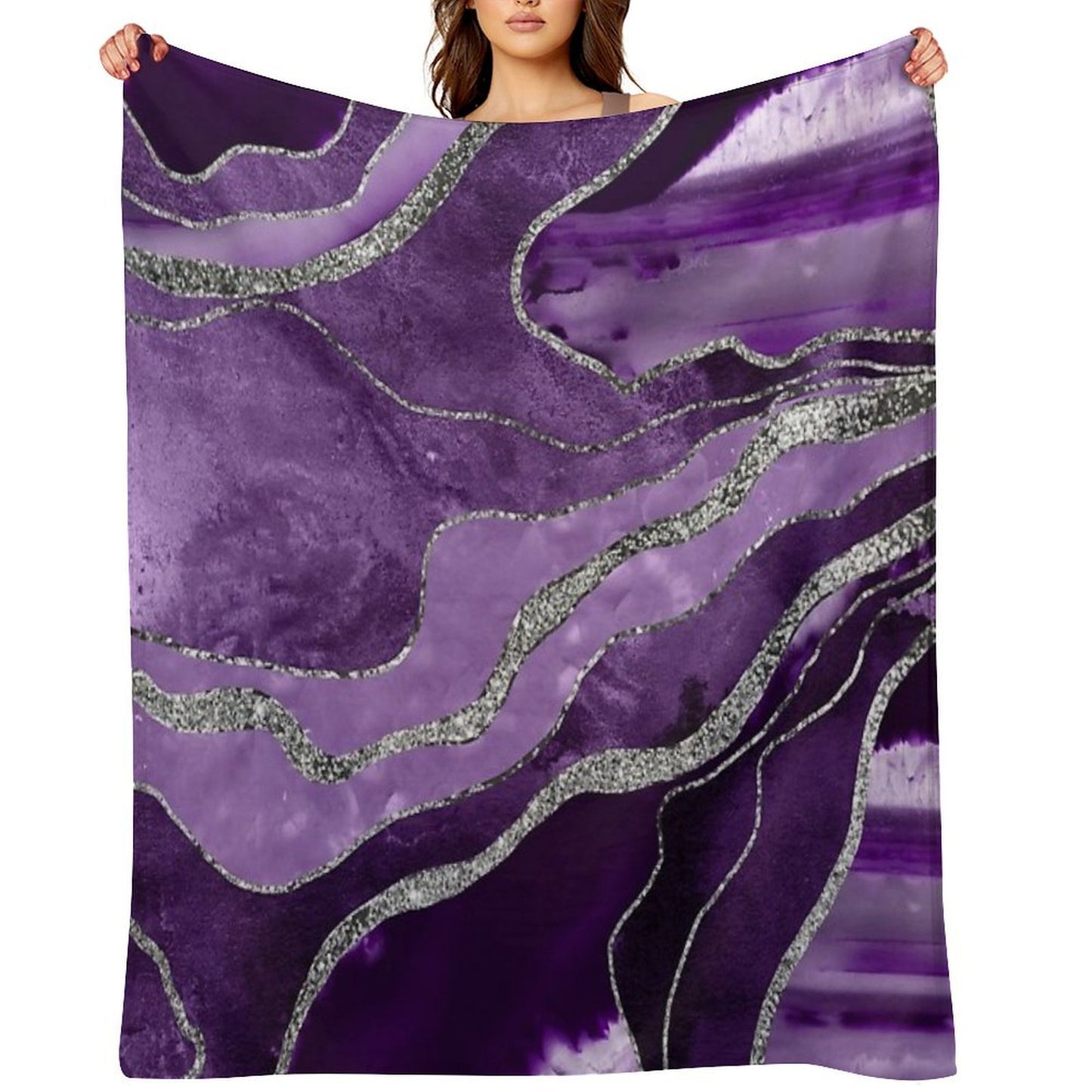 Purple Marble Agate Silver Glam #1 (Photo of Glitter Only - Not Reflective) Sustainable Throw Blanket