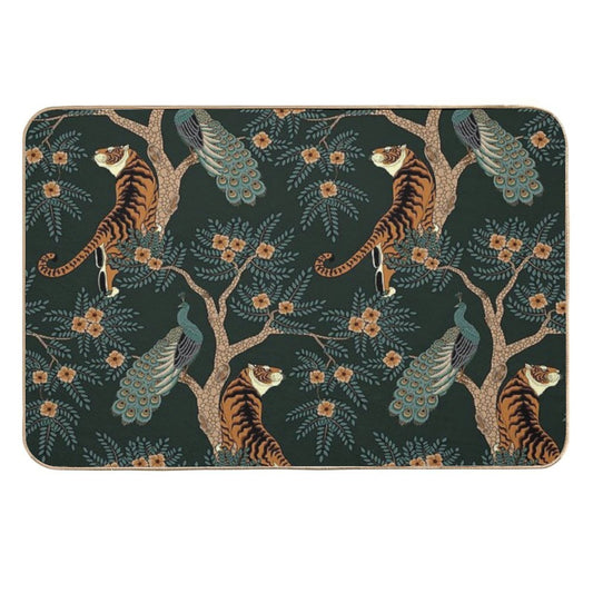 Vintage Tiger And Peacock in The Jungle  Pet-Safe Bath Mat