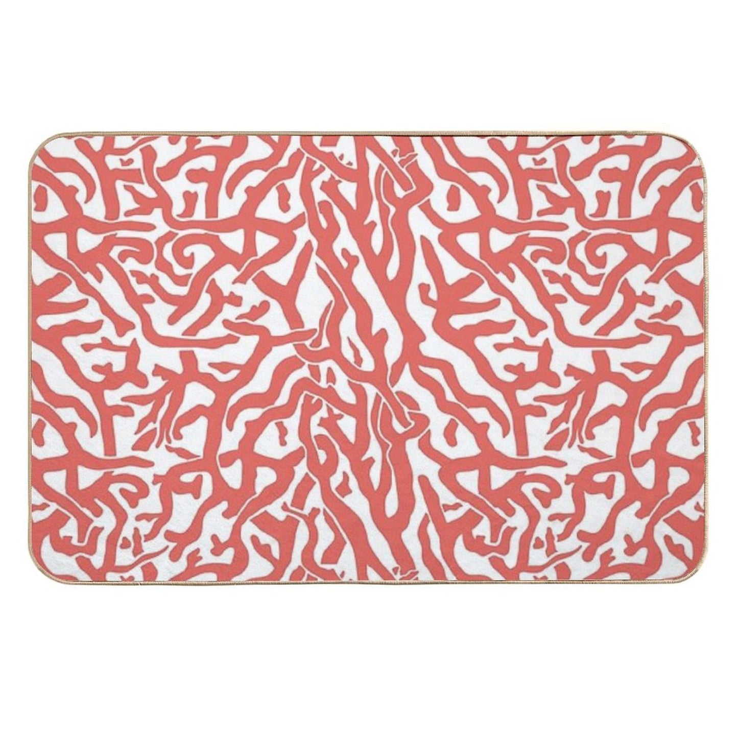 Coral Reef Pattern Reddish Coral White Coastal Beach House Slip-Resistant Bath Mat