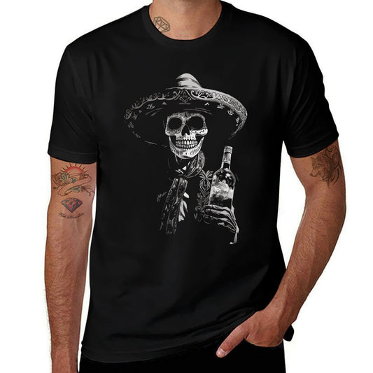 Vintage Skeleton Tequila Mexico Dia De Los Muertos Mexican  Oversized Silhouette T-Shirt