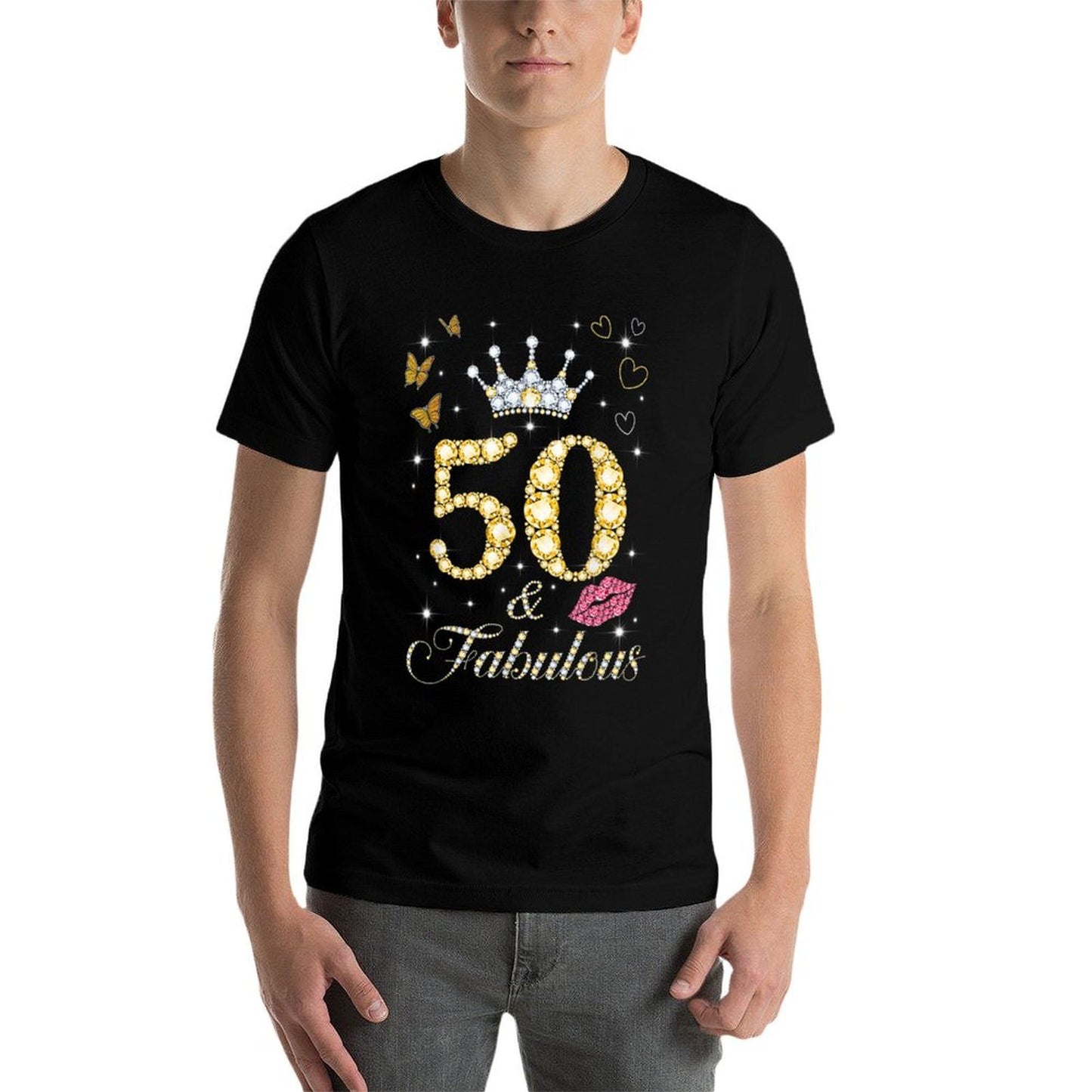 Vintage Happy 50 And Fabulous Crown Heart Lip 50th Birthday Tagless Design T-Shirt