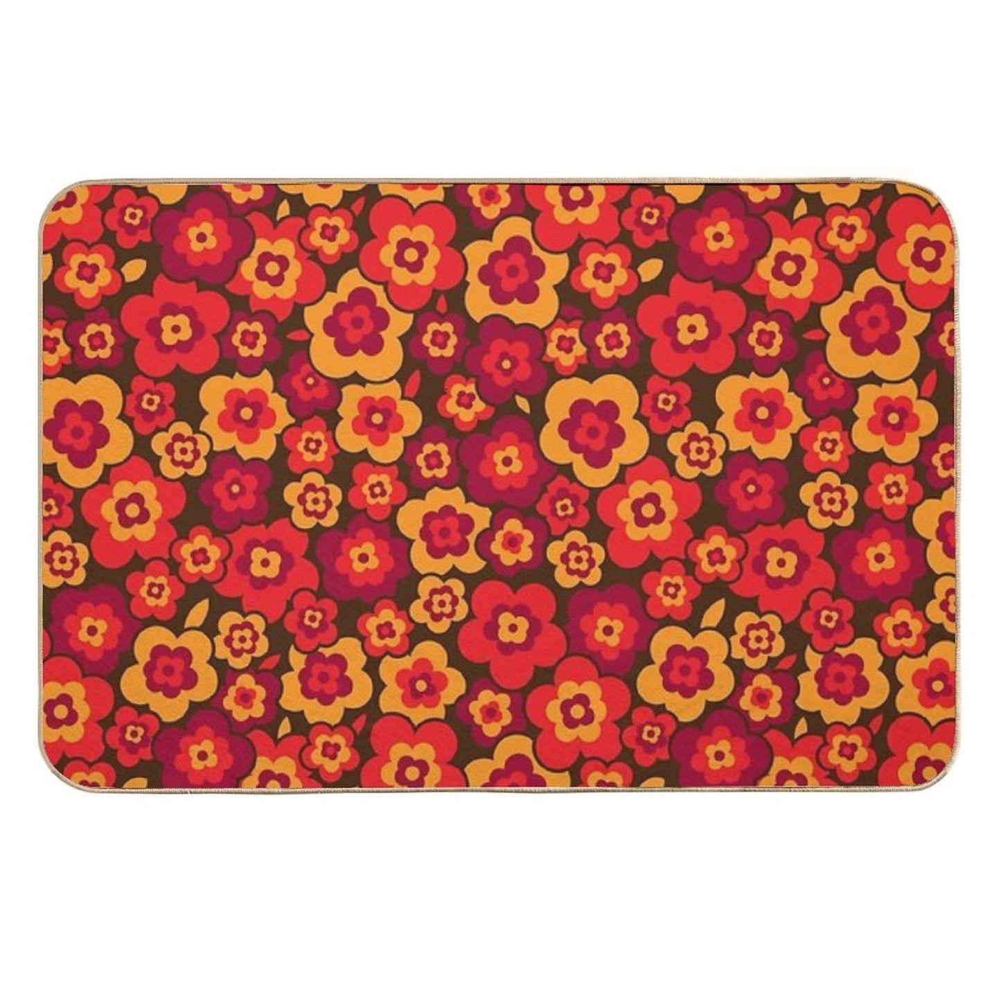 Retro Vintage Orange Poppies Anti-Trip Bath Mat