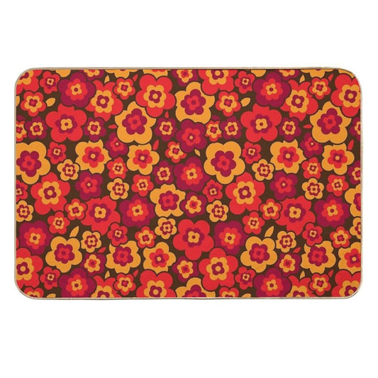 Retro Vintage Orange Poppies  Anti-Trip Bath Mat