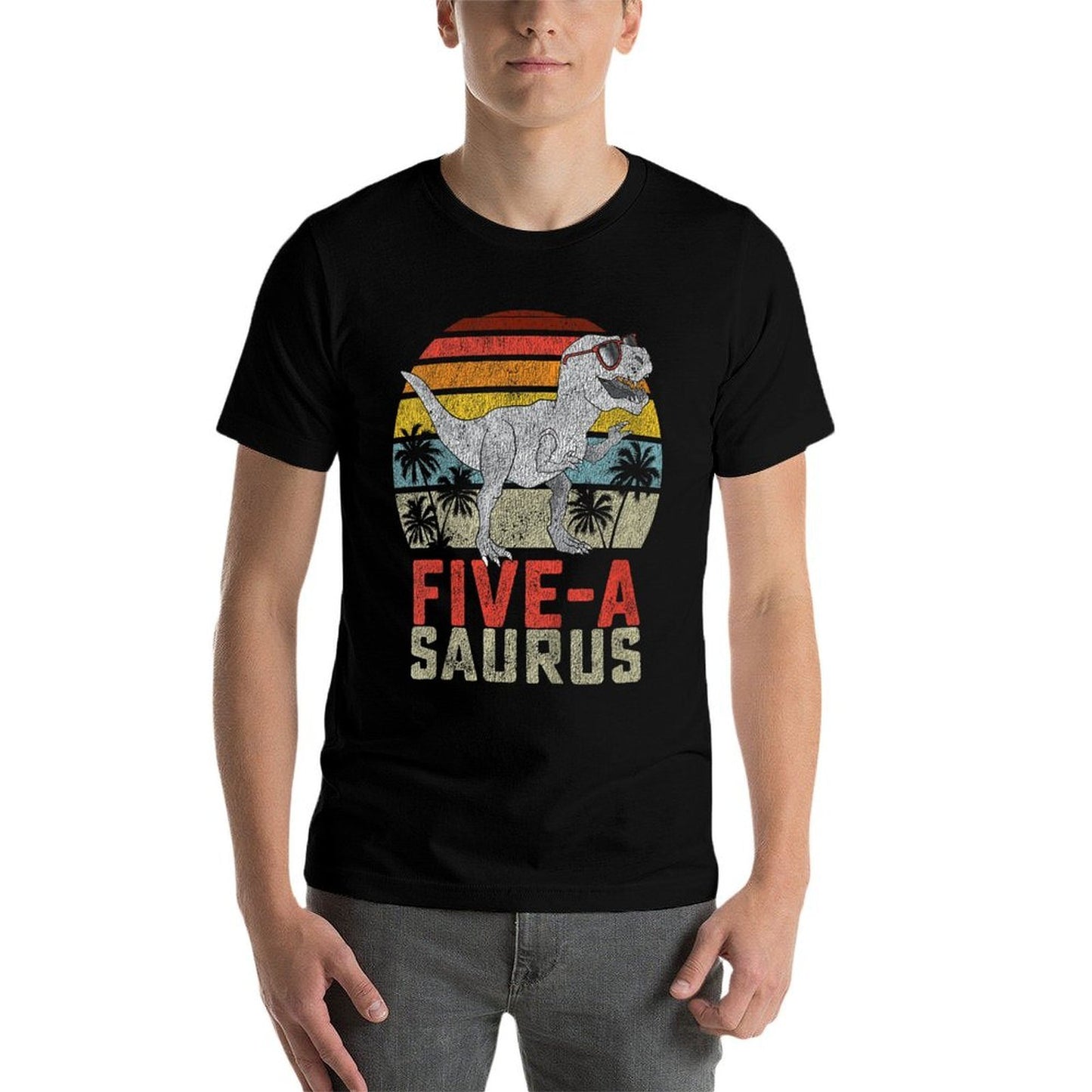 5 Year Old Dinosaur Birthday 5th T Rex Dino Five Saurus Oversized Silhouette T-Shirt