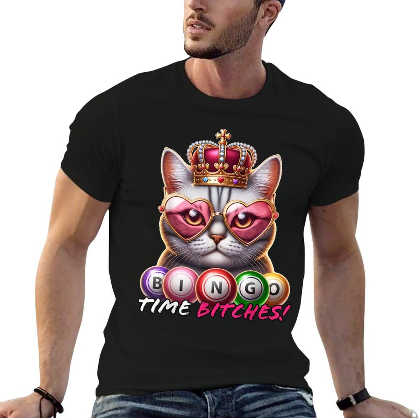 Funny Bingo Gifts for Women Men Bingo Time Bitches Black Cartoon Graphic Modern Vintage-inspired T-Shirt