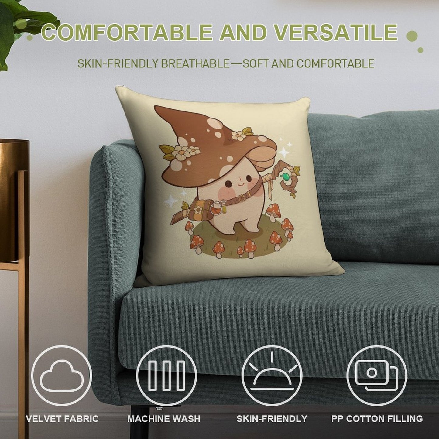 Witchy Mushroom Soft Skin-Friendly Throw Pillow