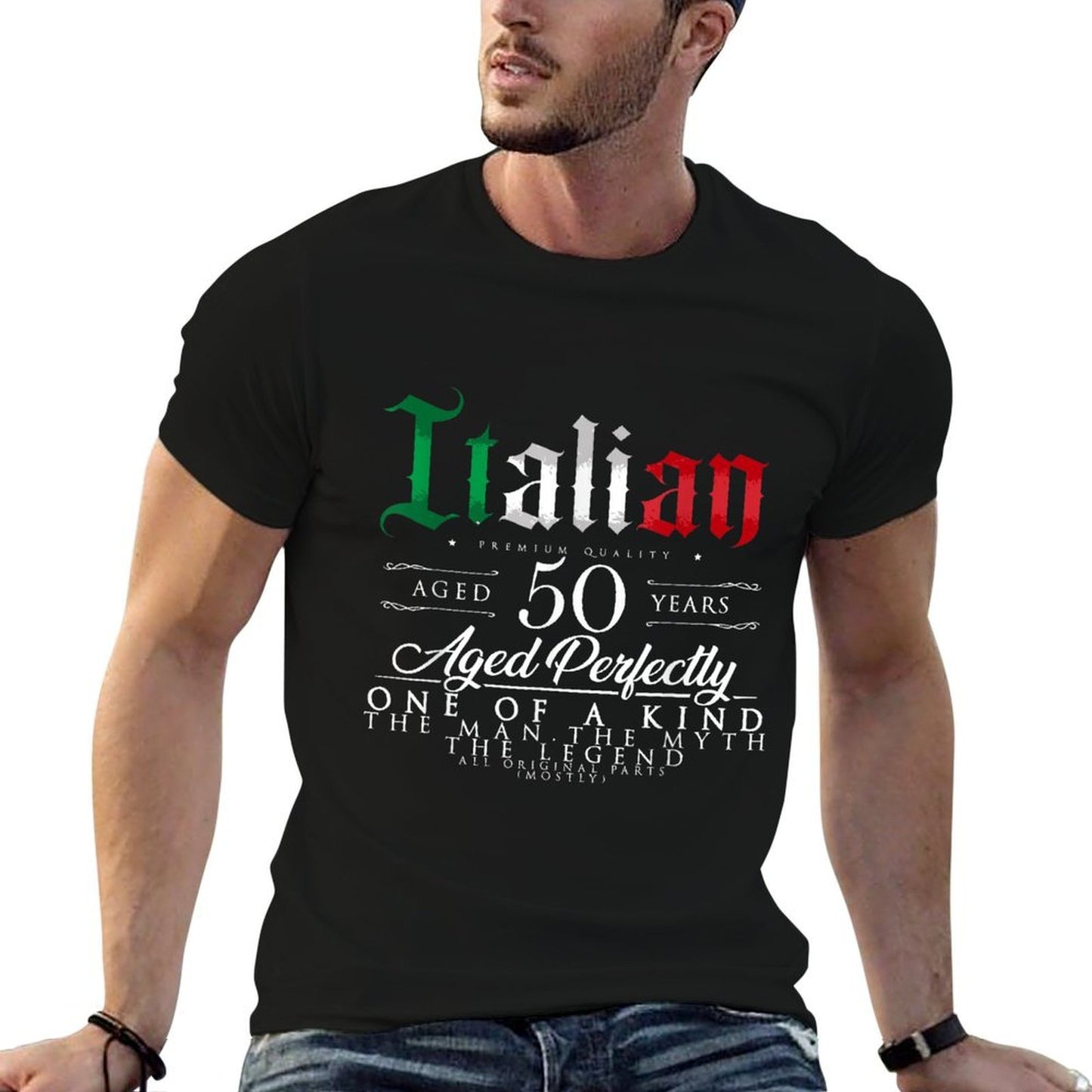 50th Birthday Gift Italian Age 50 Years Old Born in Italy Slim-fit Cut T-Shirt
