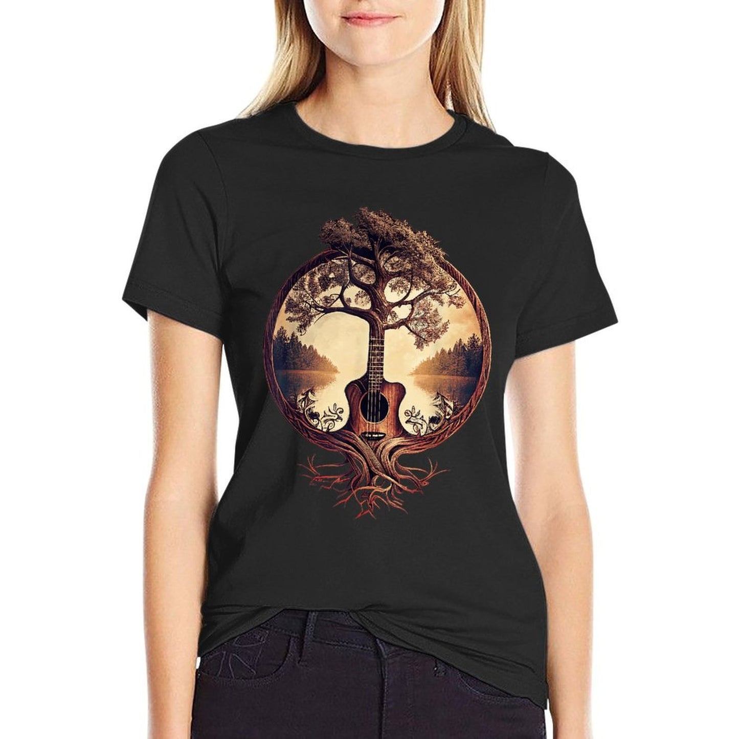 Acoustic Guitar Tree By The Lake Guitarist Quick-drying T-Shirt