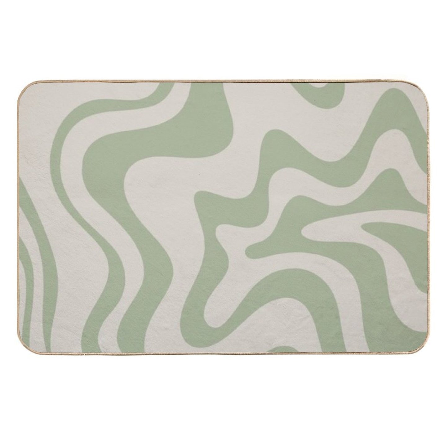 Liquid Swirl Contemporary Abstract Pattern in Sage Green And Beige Odorless Bath Mat