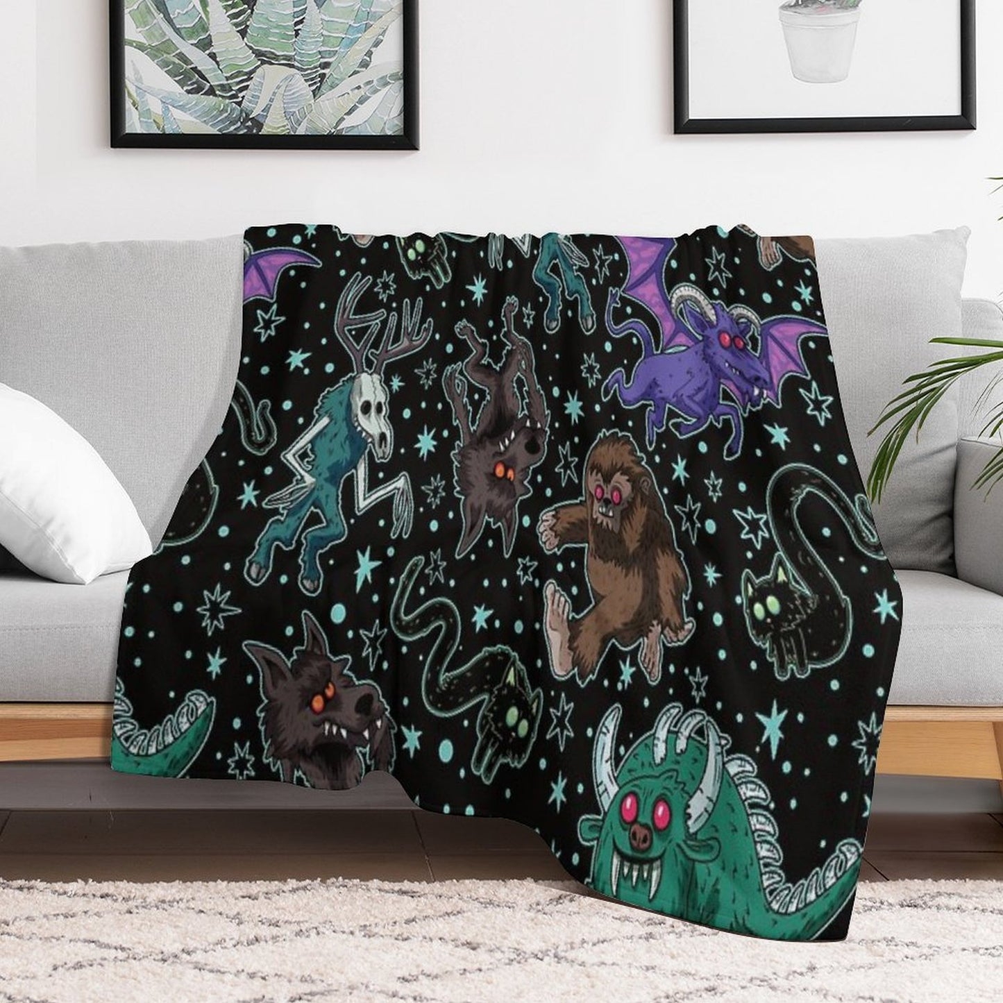 Cryptid Monsters Night Black Comfort Throw Blanket