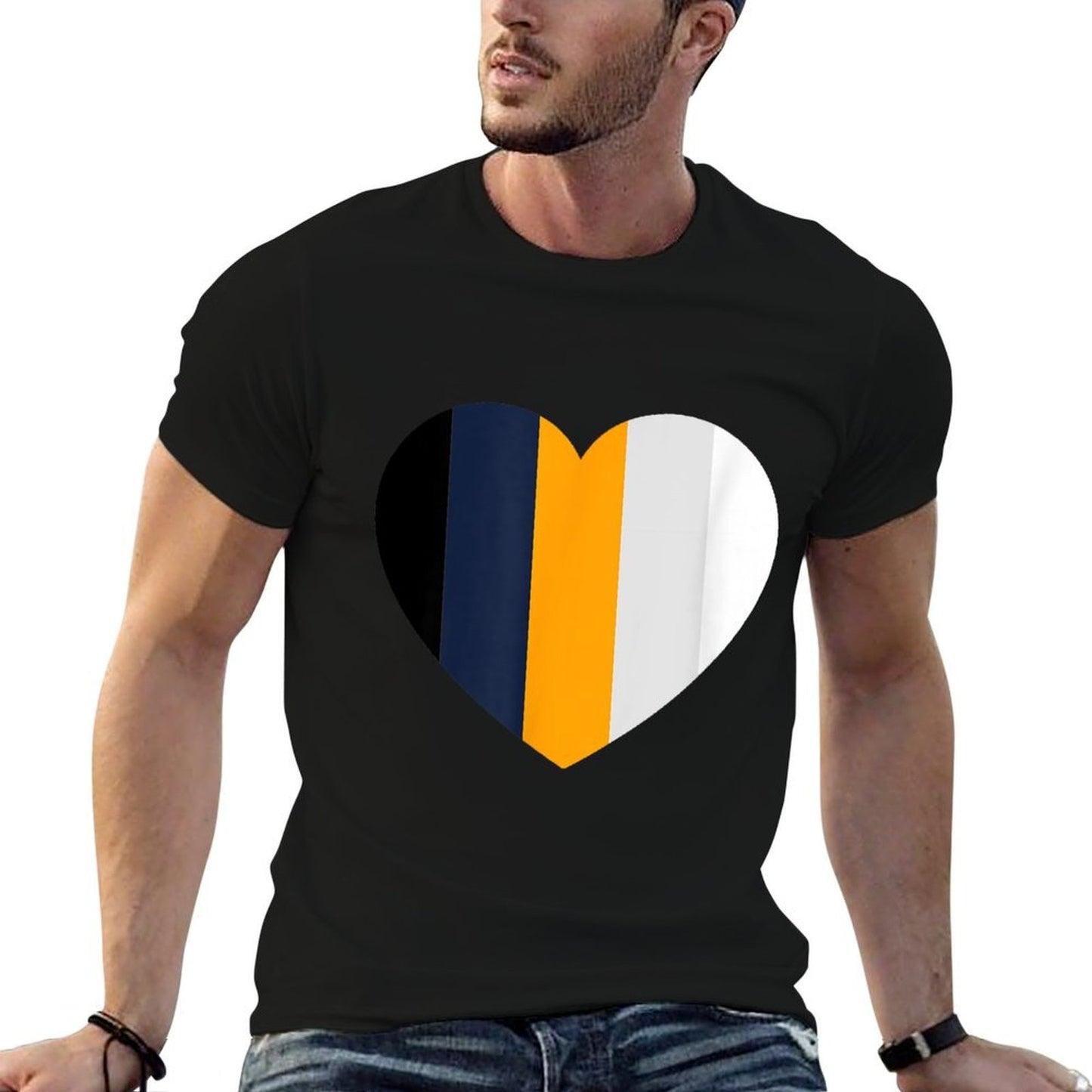 Cute Stripes Pattern Dark Blue Yellow White Theme Minimalist Versatile T-Shirt