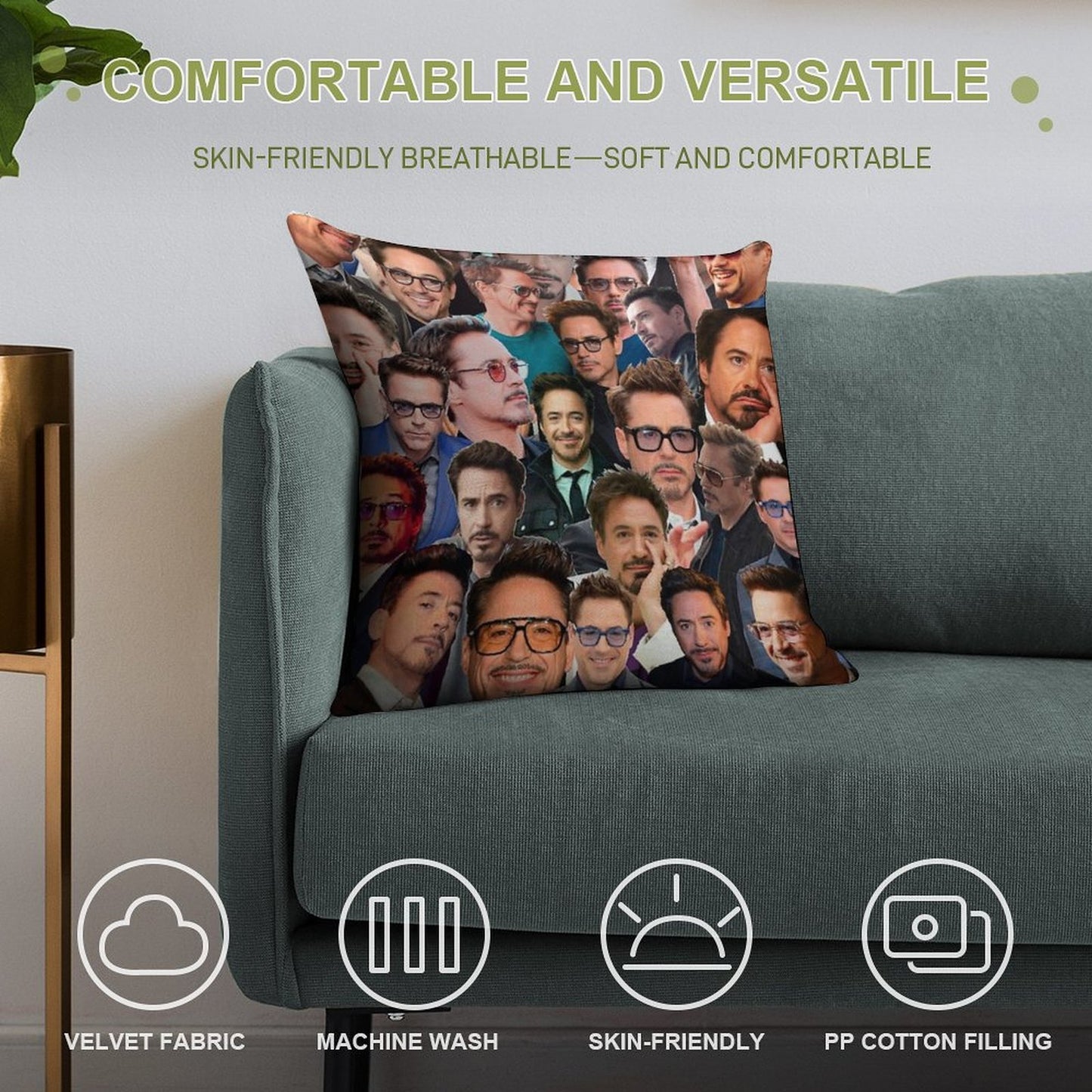 Robert Downey Jr. Photo Collage Soft Warmth Comfort Throw Pillow