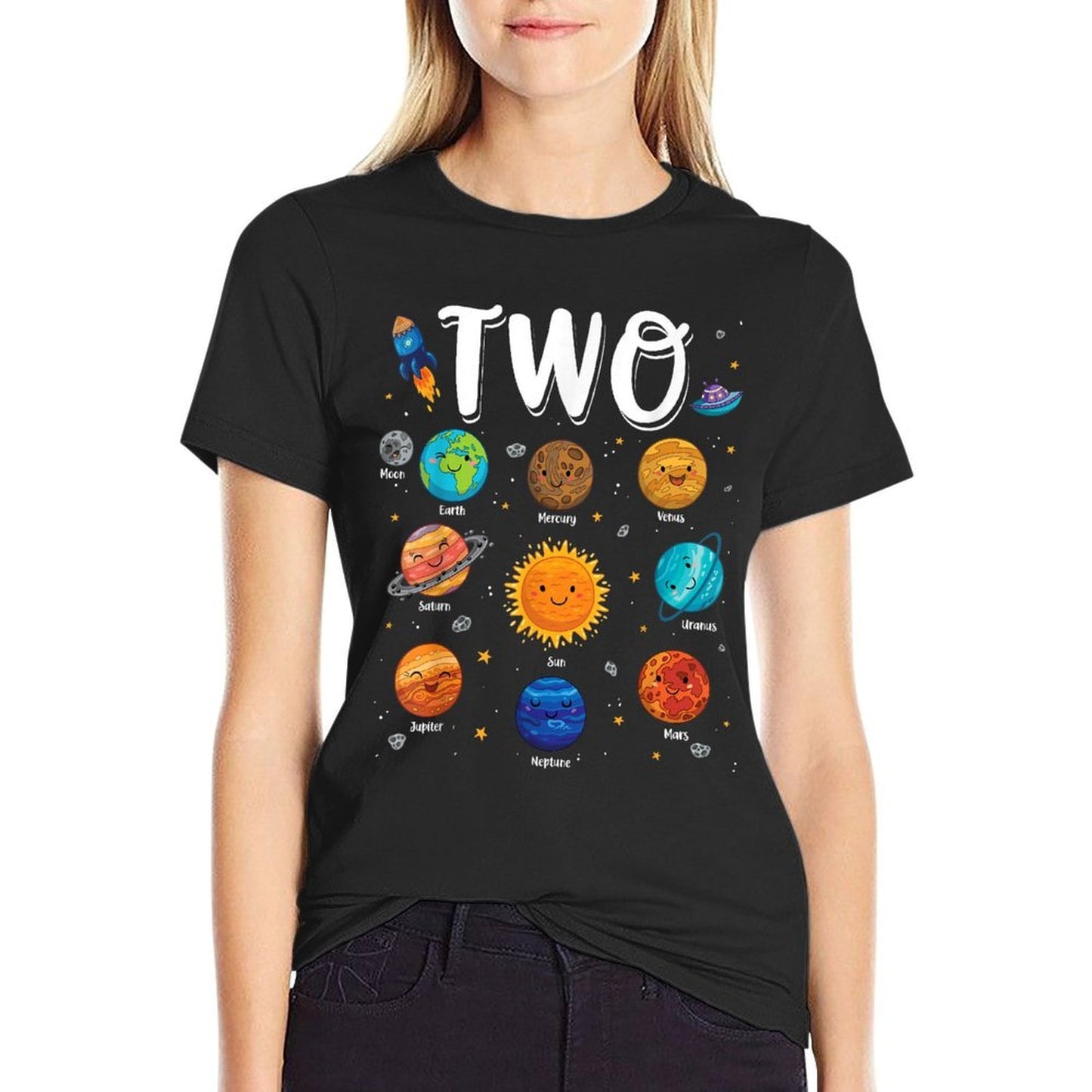 Solar System Planets Two 2 Years Old 2nd Birthday Girl Boy  Quick-drying T-Shirt