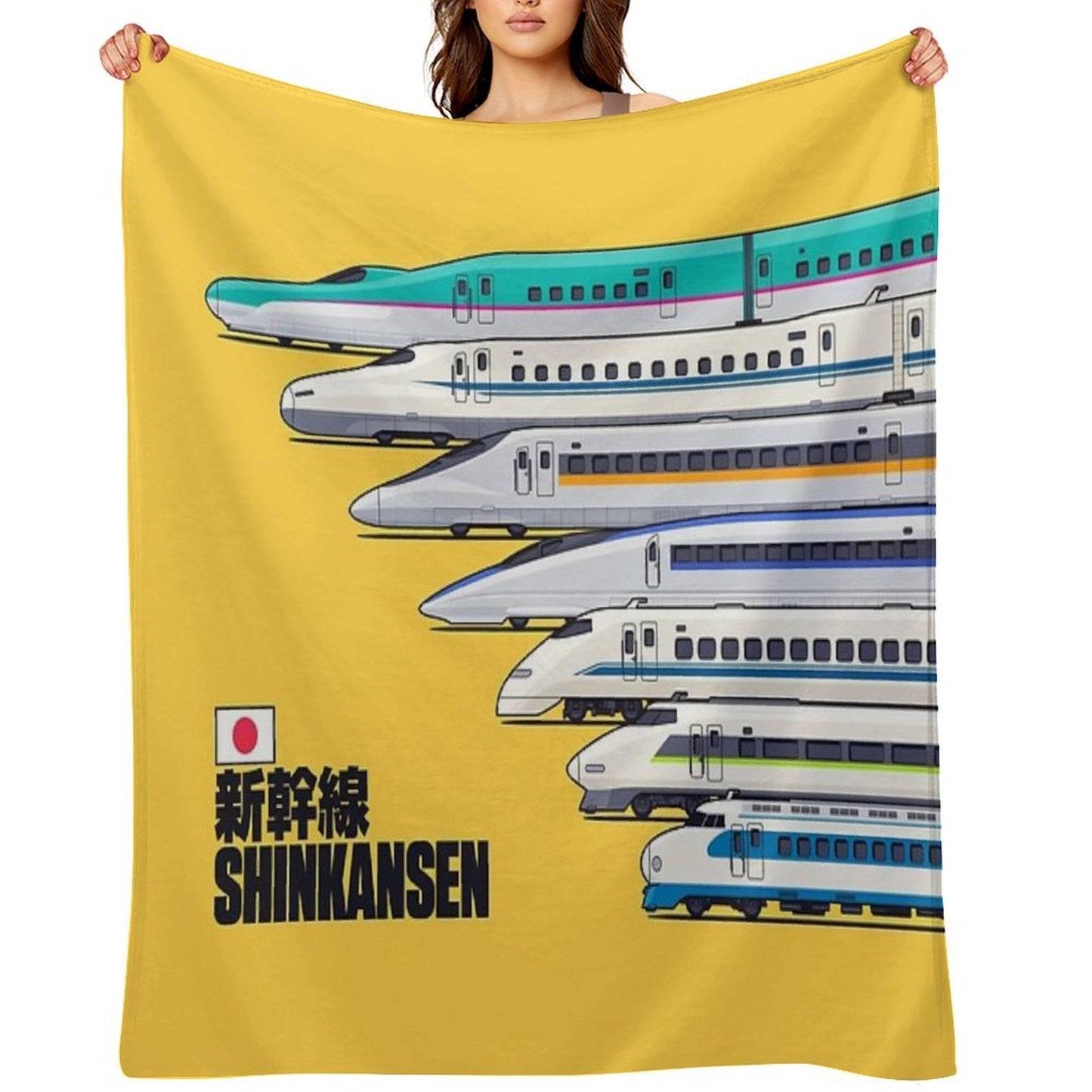 Shinkansen Bullet Train Evolution - Yellow Gift-ready Throw Blanket