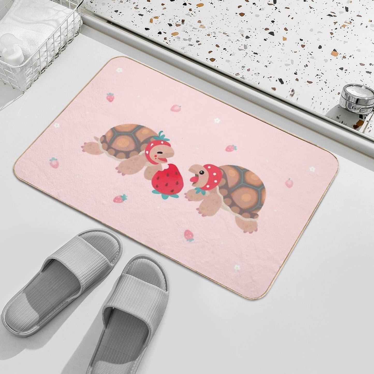 Tortoises Love Strawberries Slip-Resistant Bath Mat