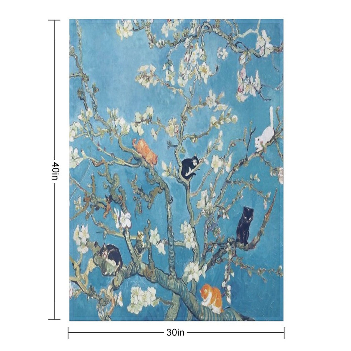 Funny Cat in Almond Blossom by Van Gogh Velvety-soft Throw Blanket