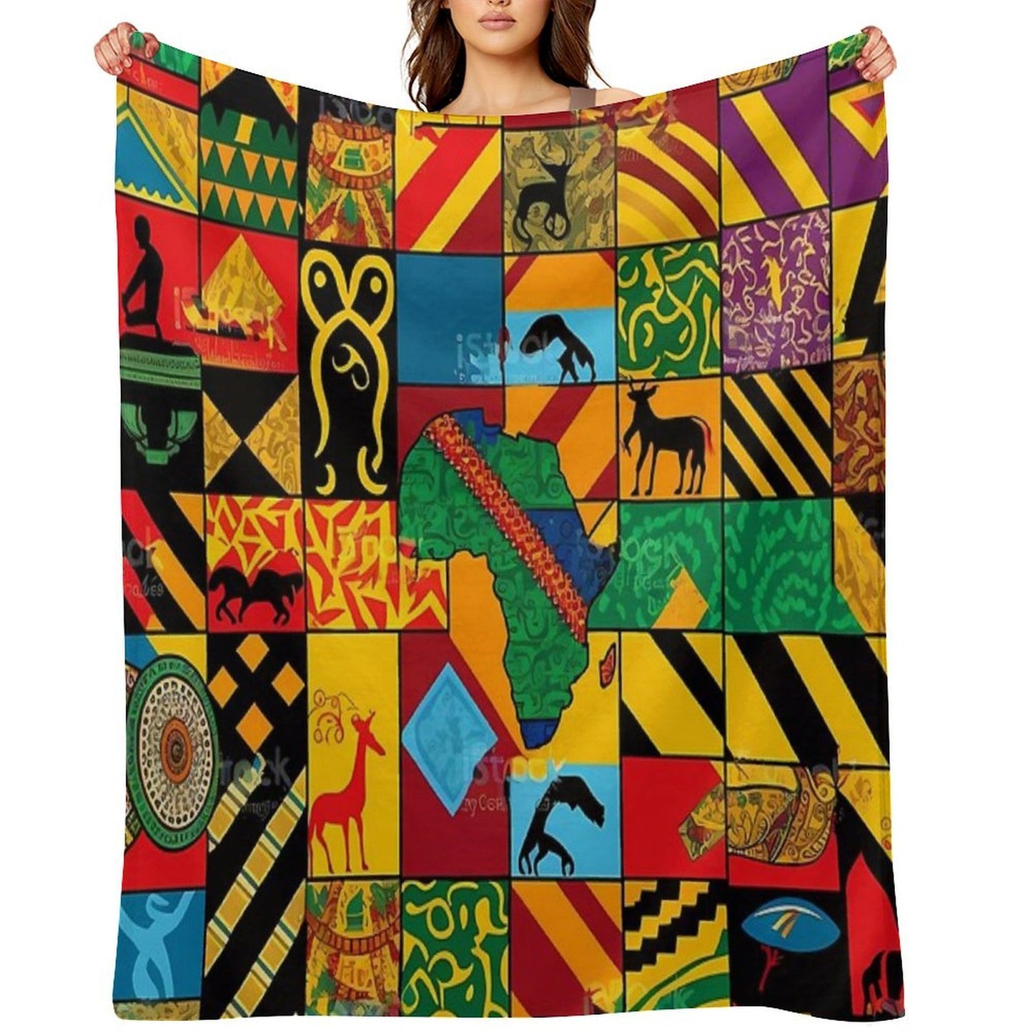 Traditional Brilliance Patchwork of Colorful African Fabrics Durable Throw Blanket