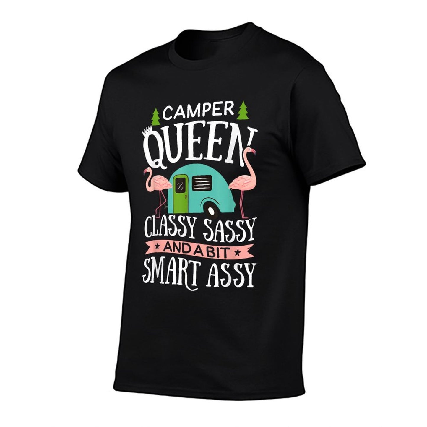 Camper Queen Classy Sassy Smart Funny Women Girls Camping RV Ribbed Collar T-Shirt