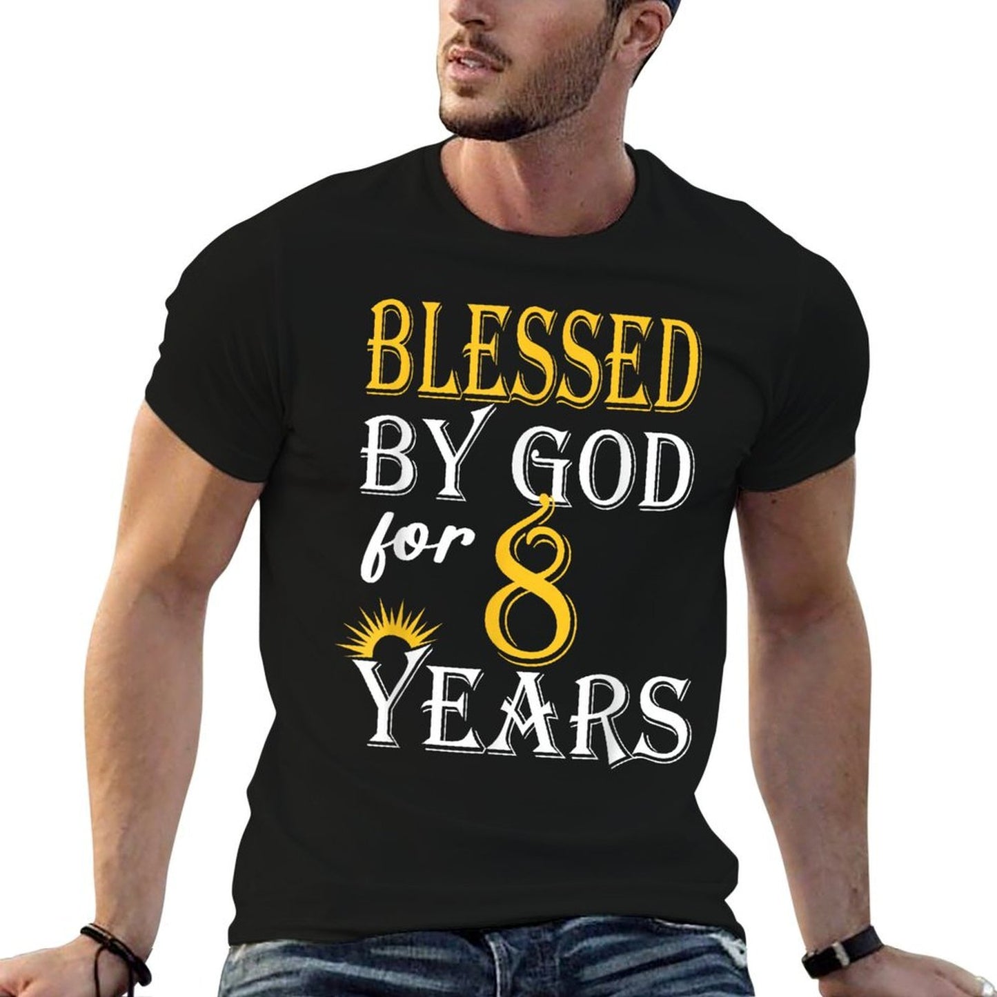 Vintage Blessed by God for 8 Year Old Birthday Stretchy T-Shirt