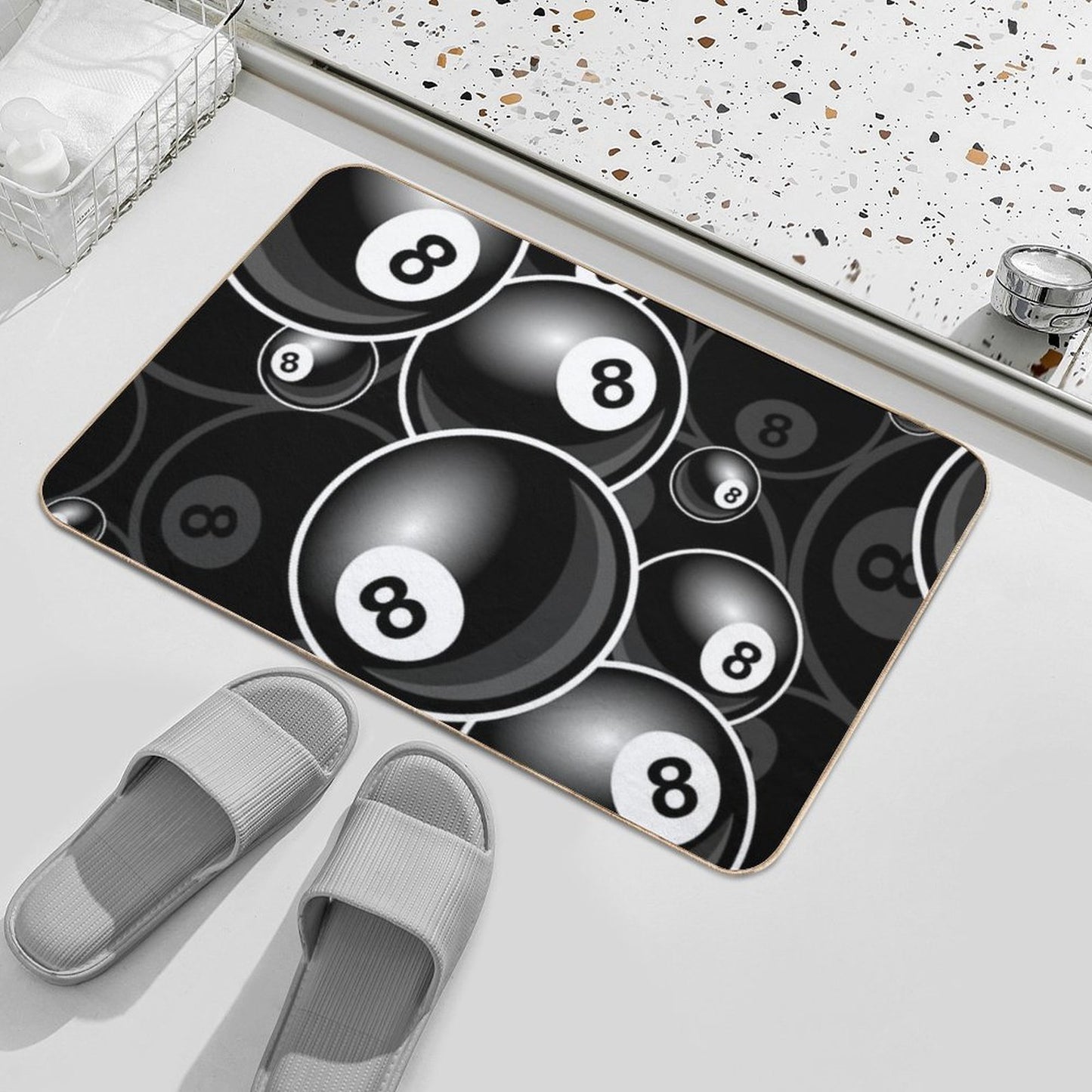Billiards Black 8 Ball 8-Ball Black And White Easy Maintenance Bath Mat