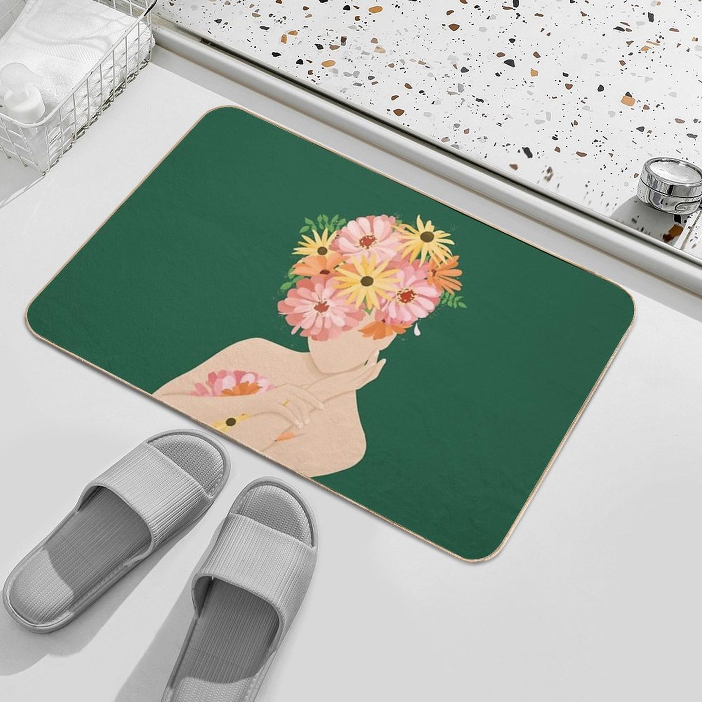Woman with Flowers Dirt-Trapping Bath Mat