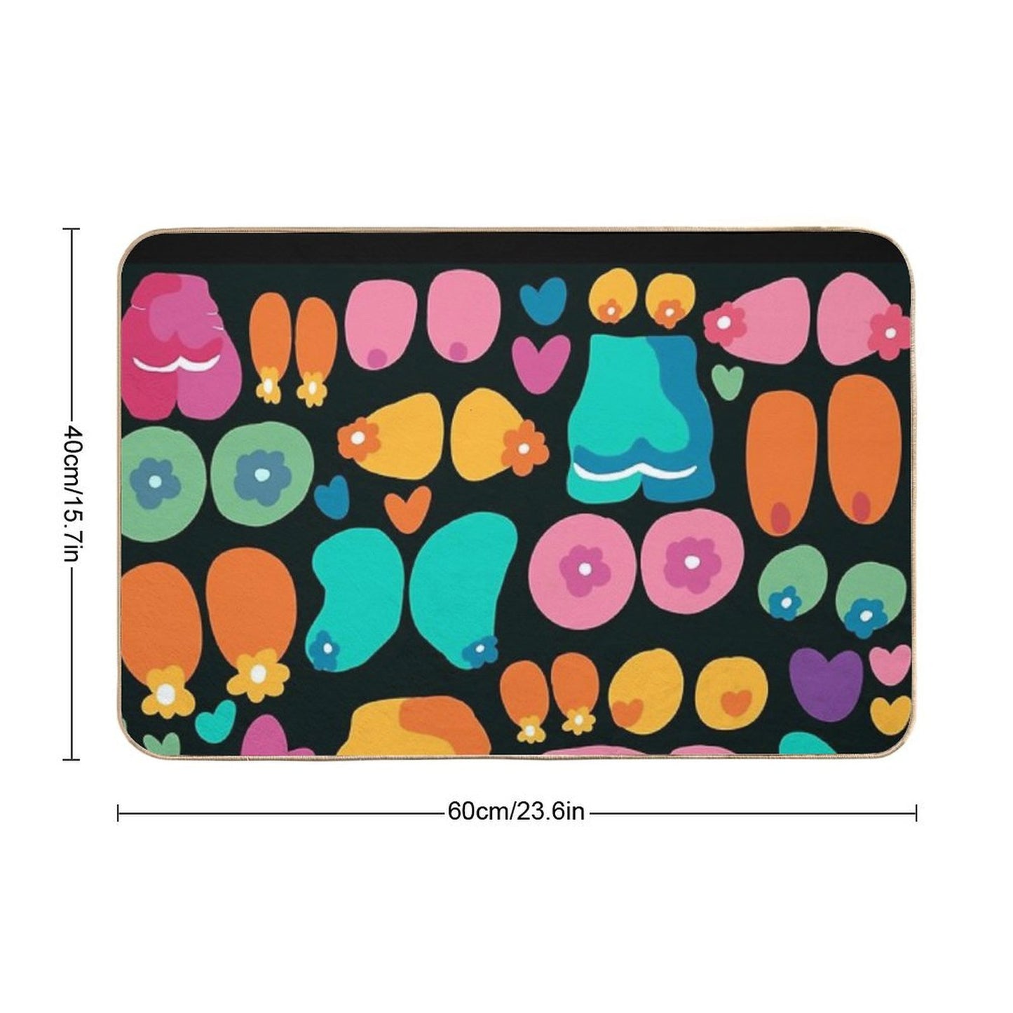 Boobs Pastel Nude Abstract Seamless Pattern Black Non-Slip Bath Mat