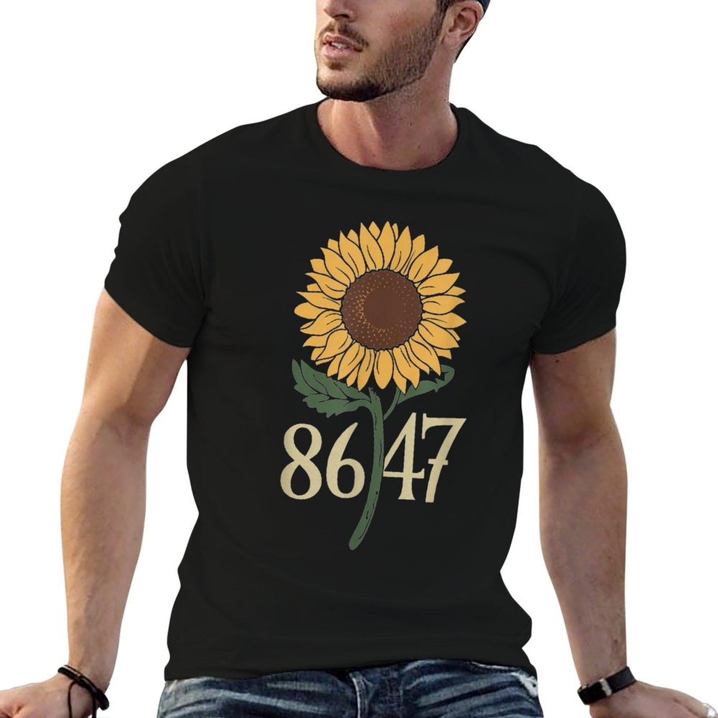 Retro 8647 Subtle Anti Trump 86 47 Floral Boho Style Slim-fit Cut T-Shirt