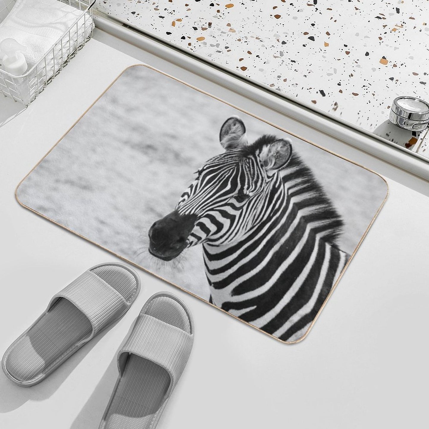 Zebra in Mono Repositionable Bath Mat
