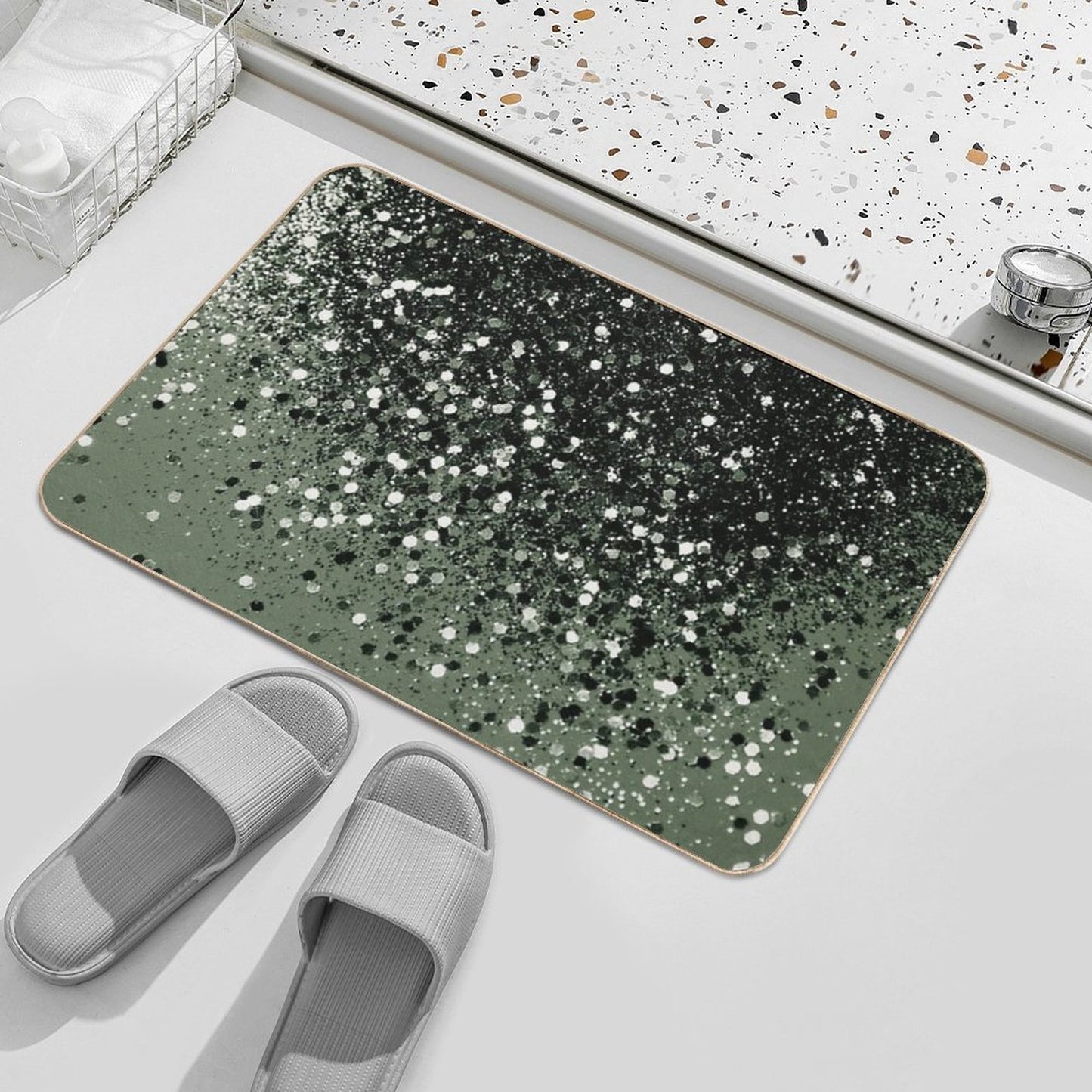 Cactus Green Black Glam #1 (Photo of Glitter Only - Not Reflective) Toxin-Free Bath Mat