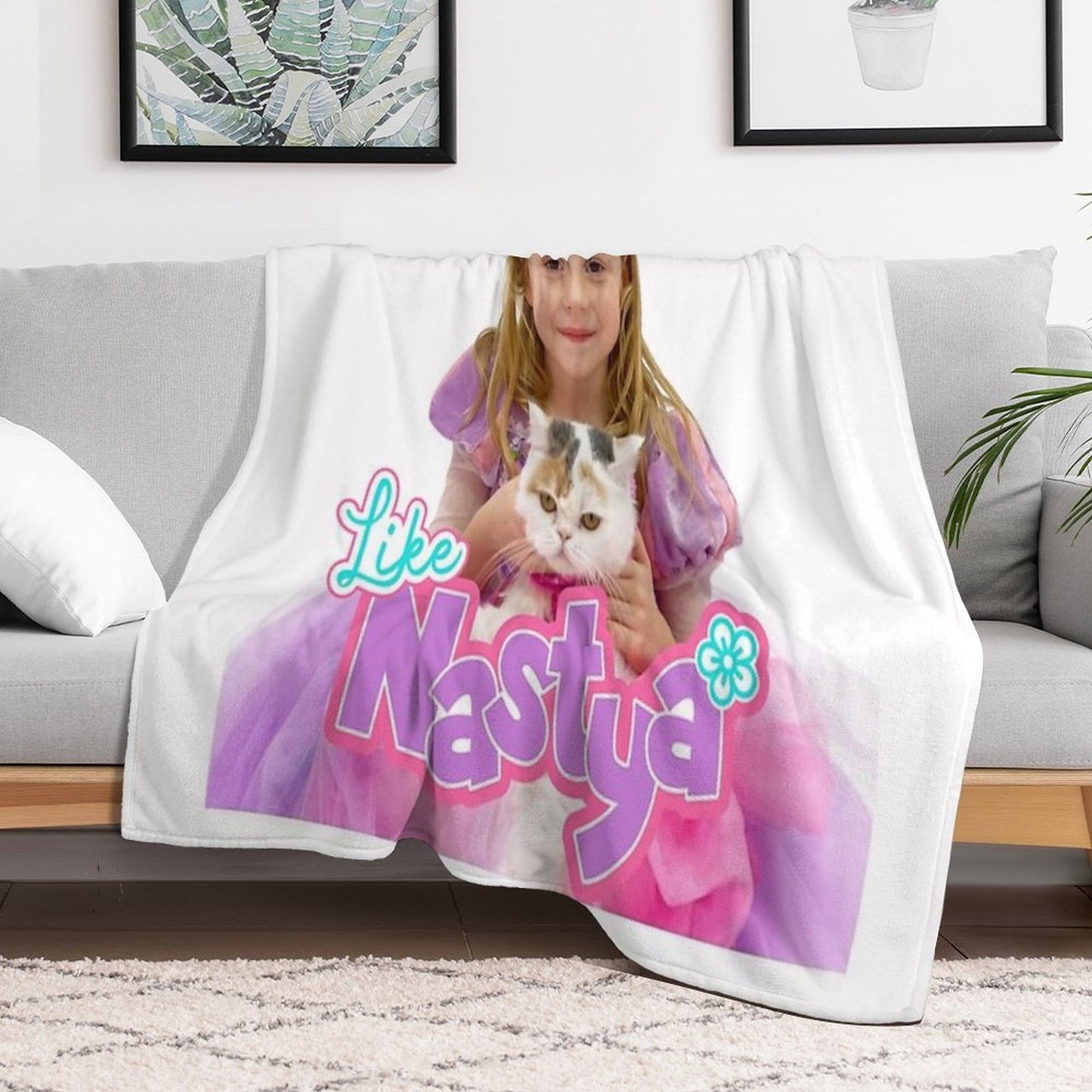 Like Nastya Holding Cute Cat, Like Nasya Soft Stuffed Plush Animal Toy,like Nastya Logo Durable Throw Blanket