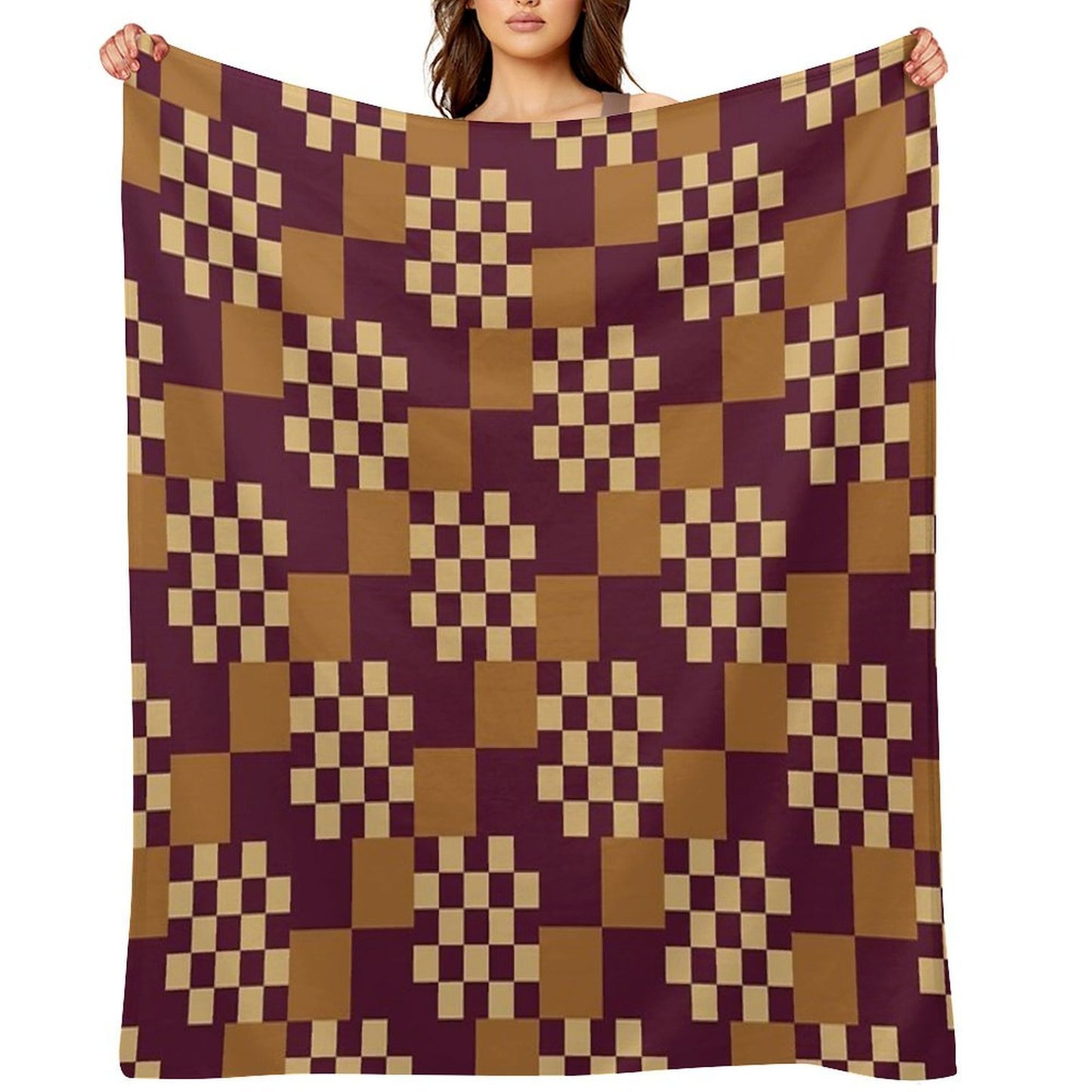 Geometric Shapes Checker Pattern 1 in Rustic Classy Brown All-season Throw Blanket