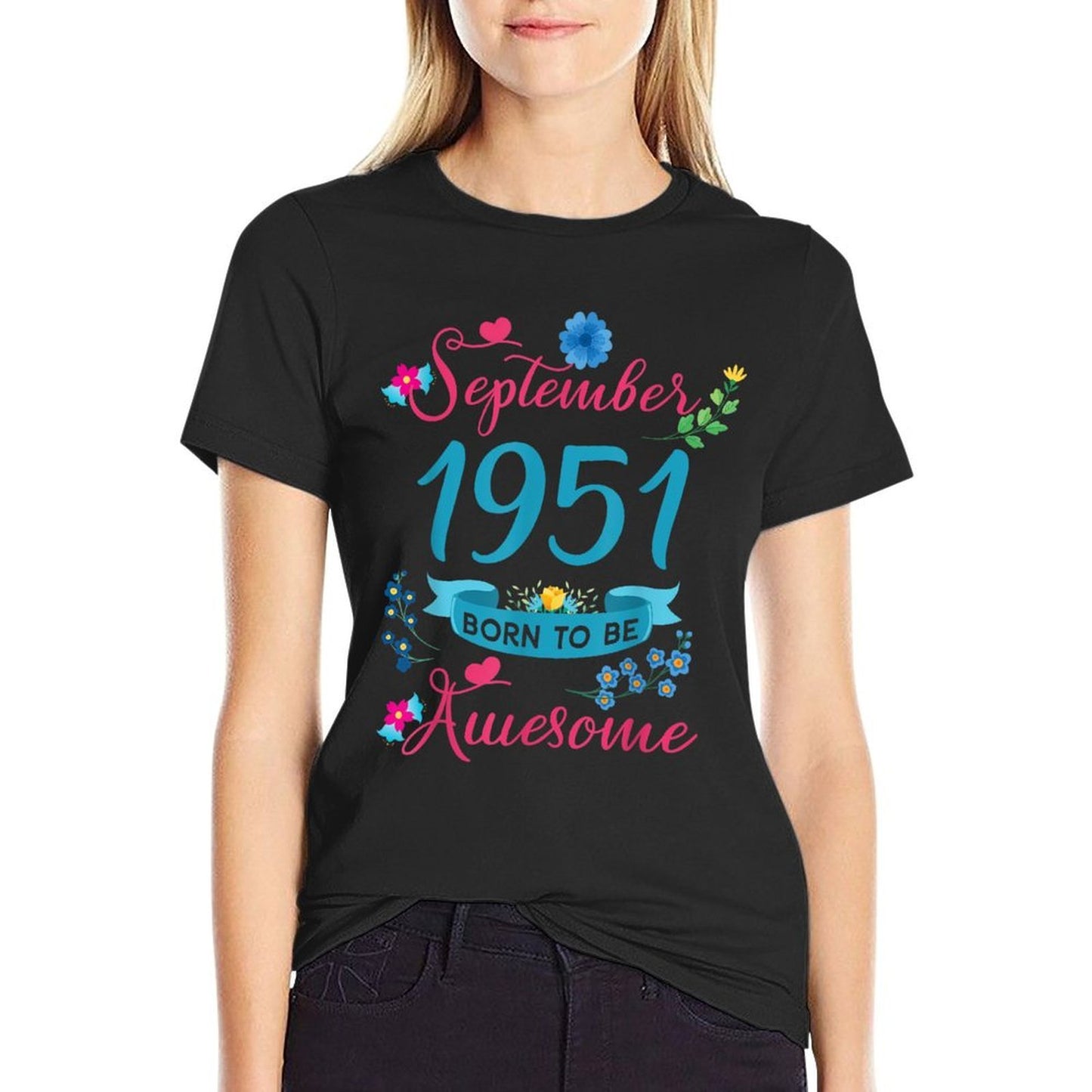 70th Birthday Floral For Women Born In September 1951 Classic T-Shirt