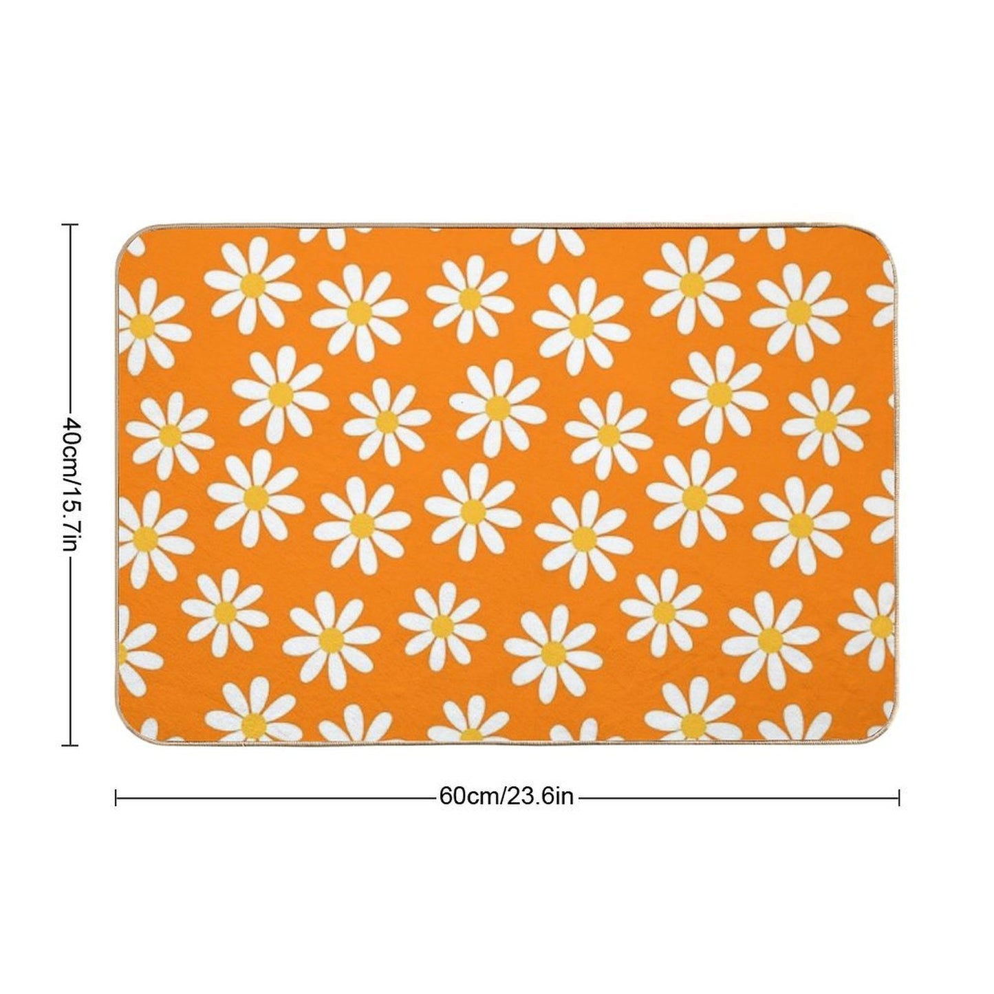 Retro White Daisies on That 70s Orange Color Seamless Pattern Print Toxin-Free Bath Mat