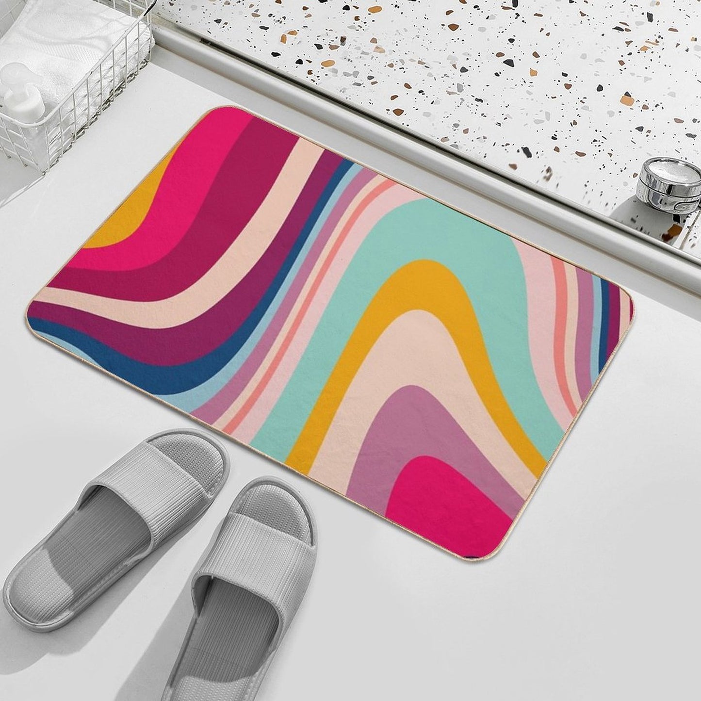 Retro Colorful Trippy Abstract Fade-Resistant Bath Mat