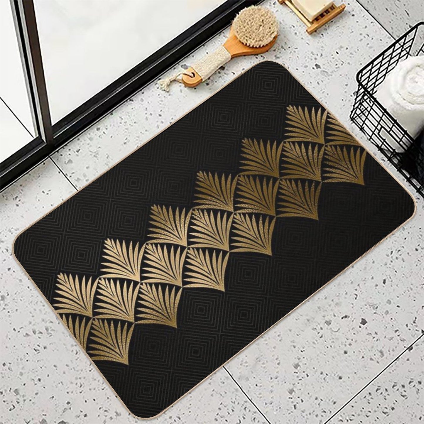 Reims, France Luxueux Black And Gold Hues Art Deco Stain-Proof Bath Mat