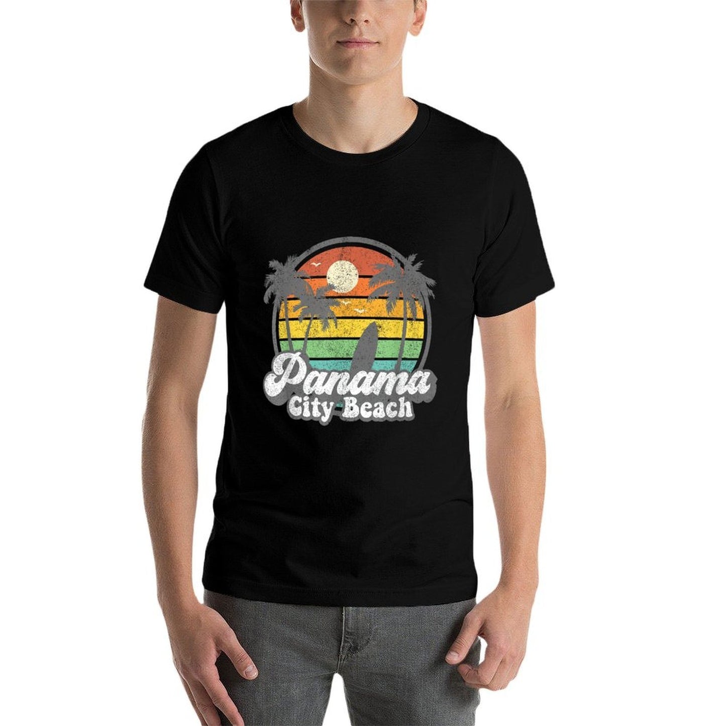 Vintage Panama City Beach Florida Surfing Retro Surf Gift Rolled Sleeves T-Shirt