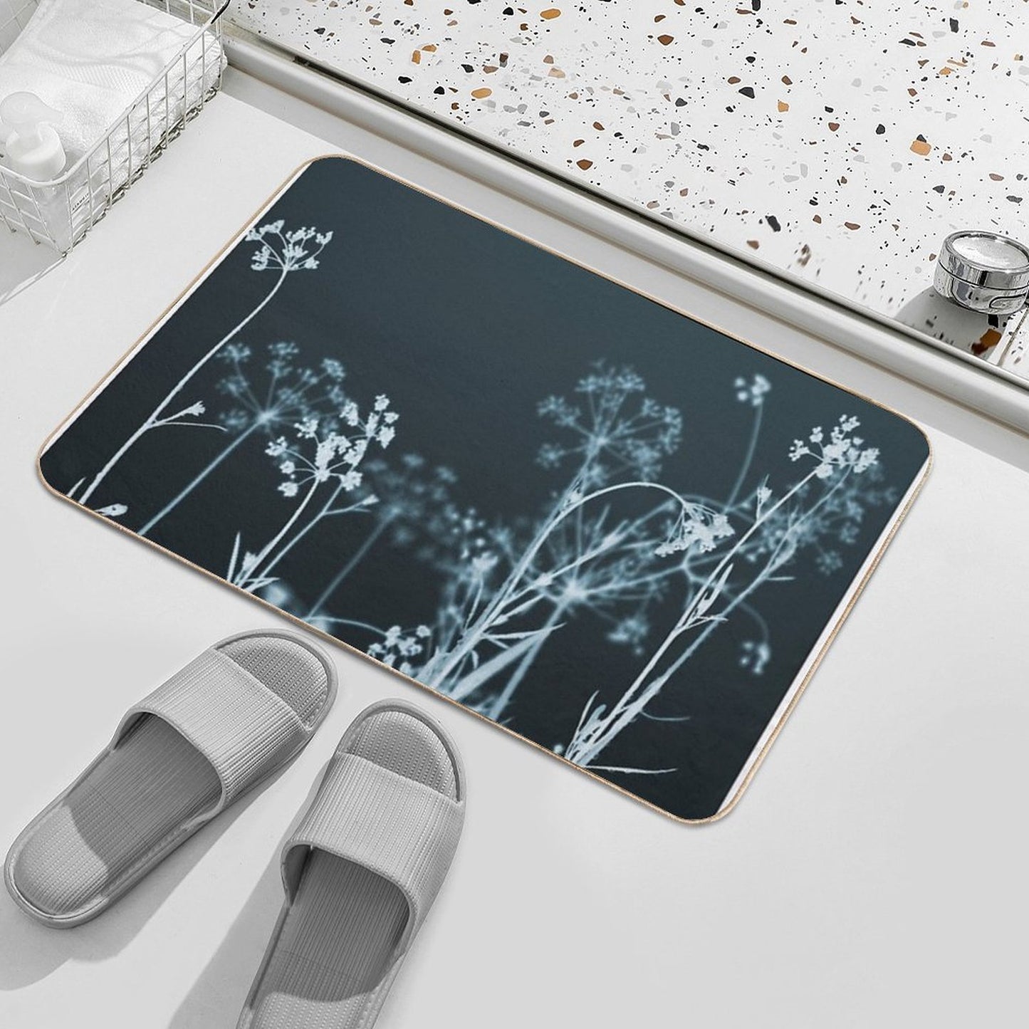 Still of The Night. Elegant Dark Floral Pet-Safe Bath Mat