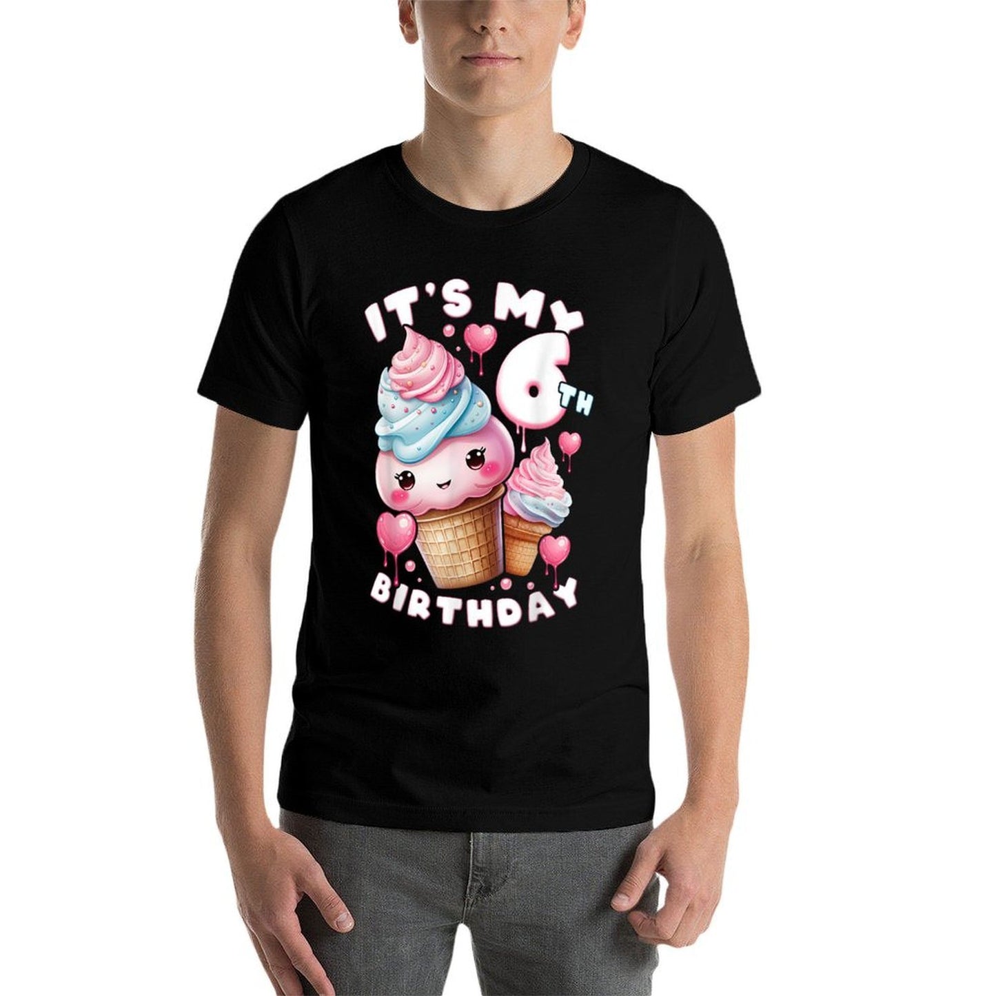 6th Birthday Girl 6 Years, Ice Cream, Number 6 Versatile T-Shirt