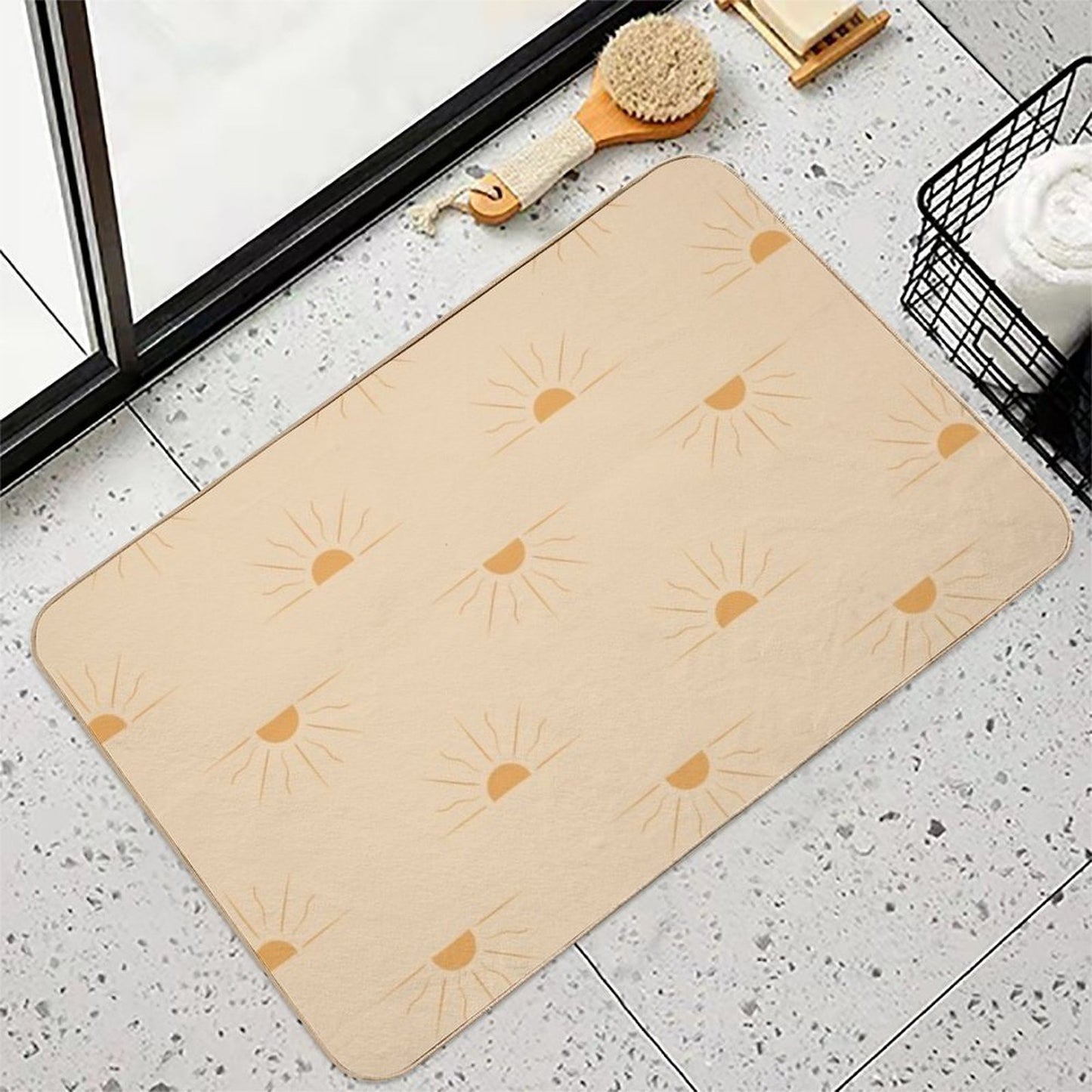 Yellow Suns on Cream Rapid-Drying Bath Mat