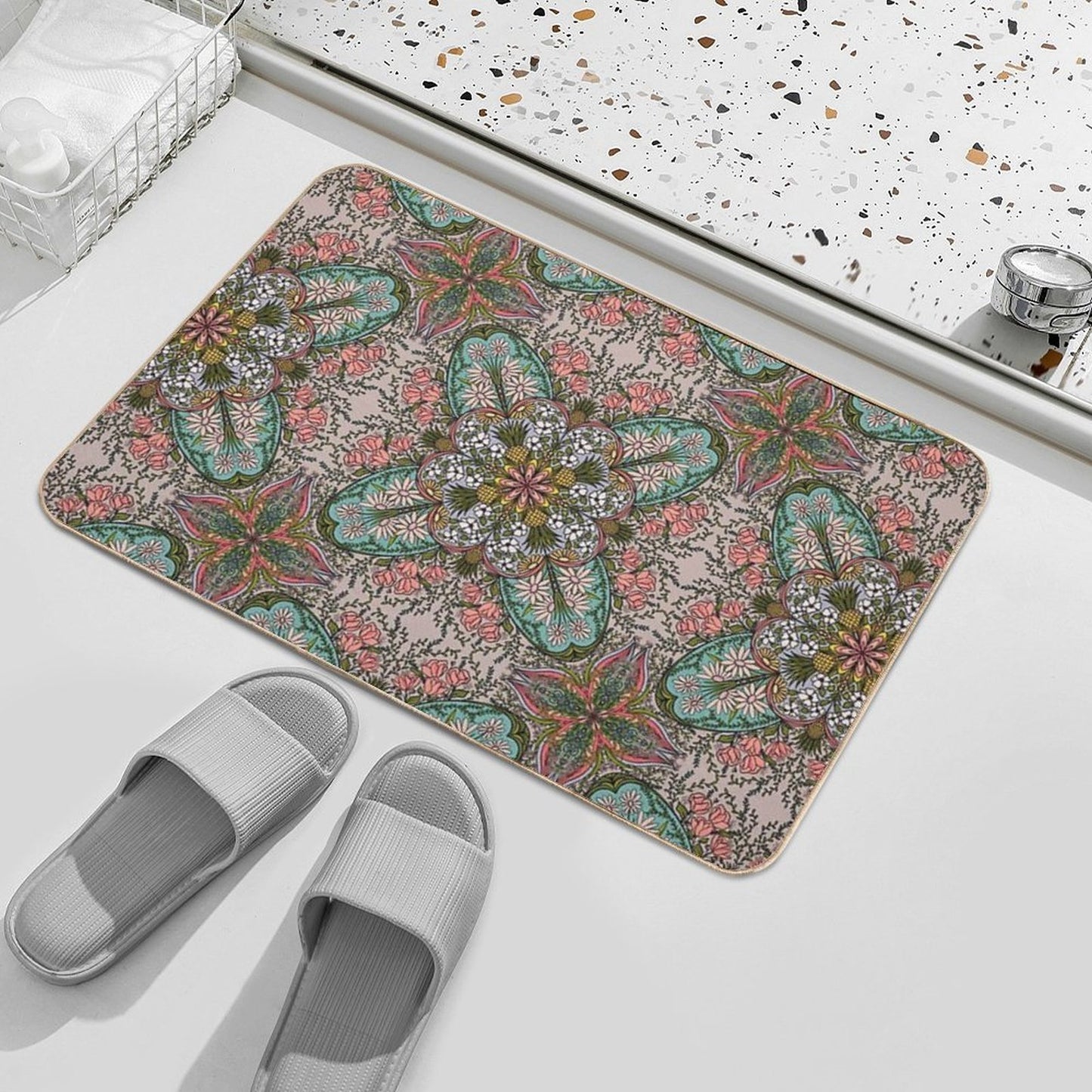 Boho Rose Pineapple Medallion Dirt-Trapping Bath Mat
