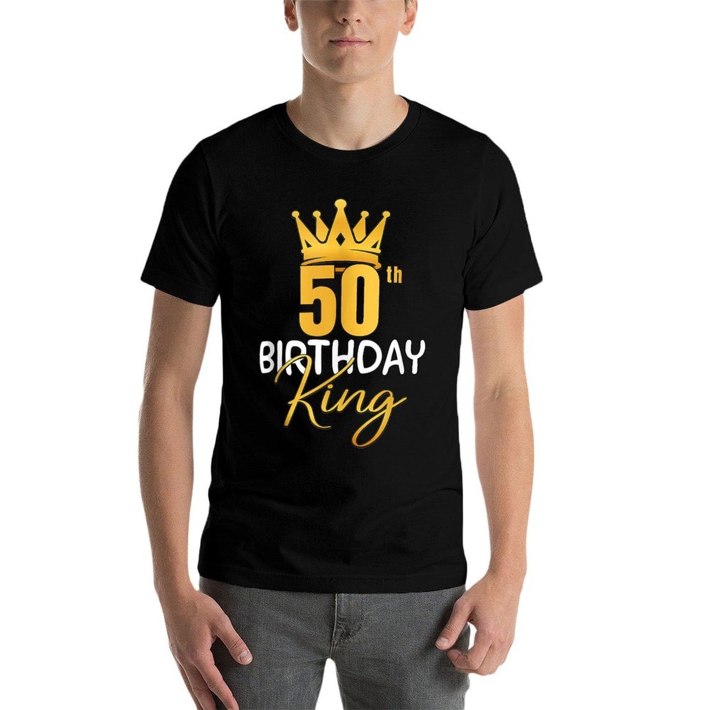 50th Birthday King Gold Crown For Boys And Men Stretchy T-Shirt