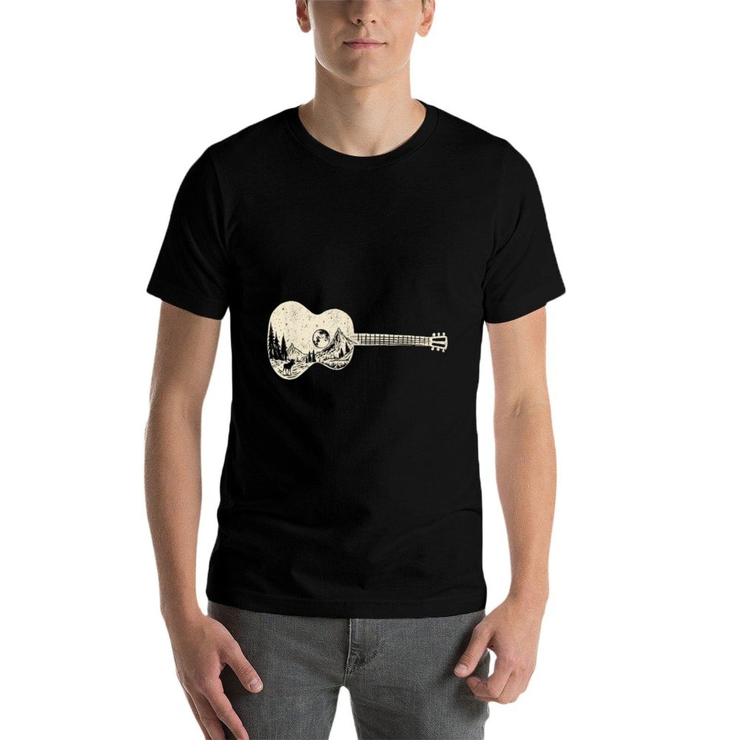 Acoustic Guitar Nature Mountain Music Lover Guitarist Retro Oversized Silhouette T-Shirt