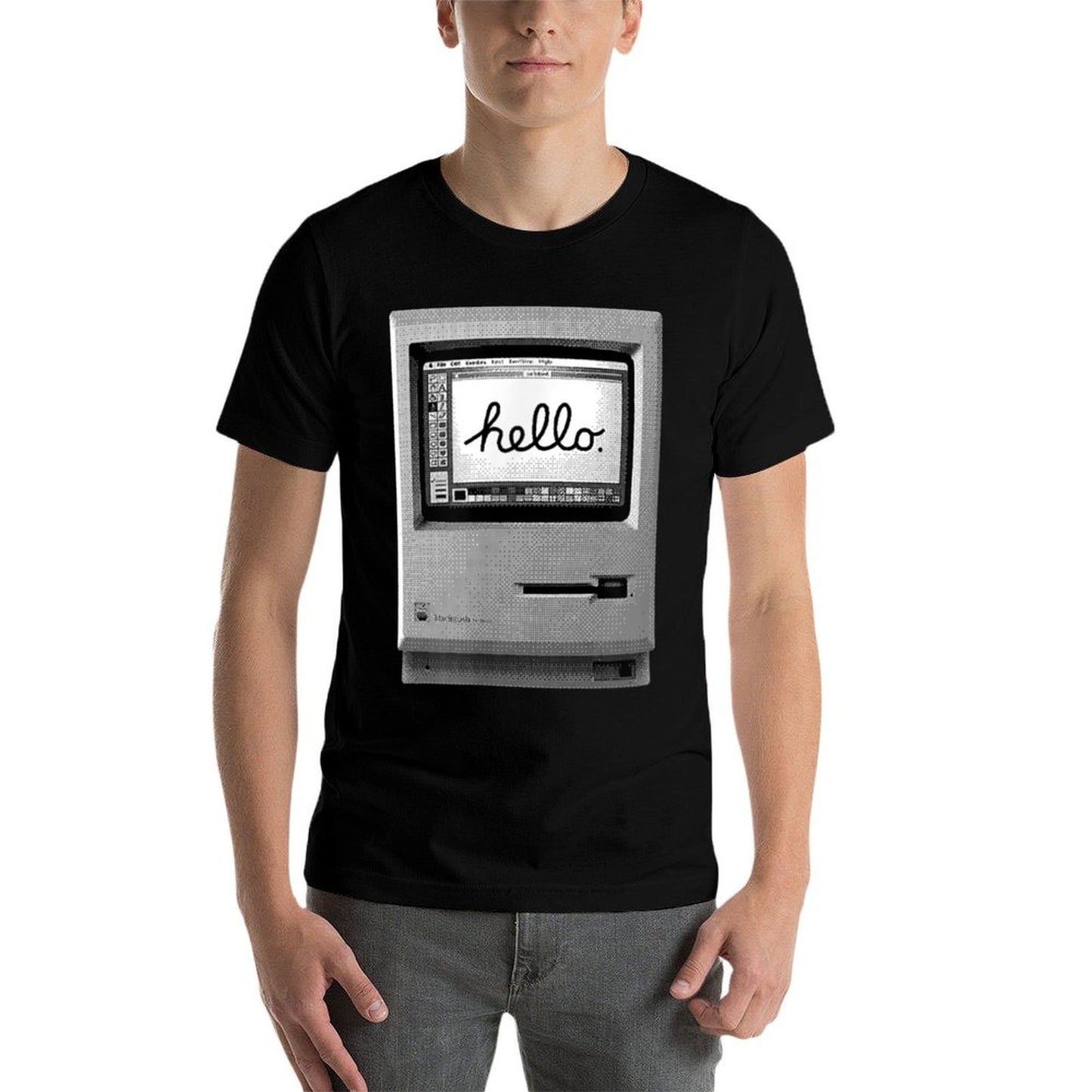 Retro Computer, Small, Black Summer-ready Fabric T-Shirt