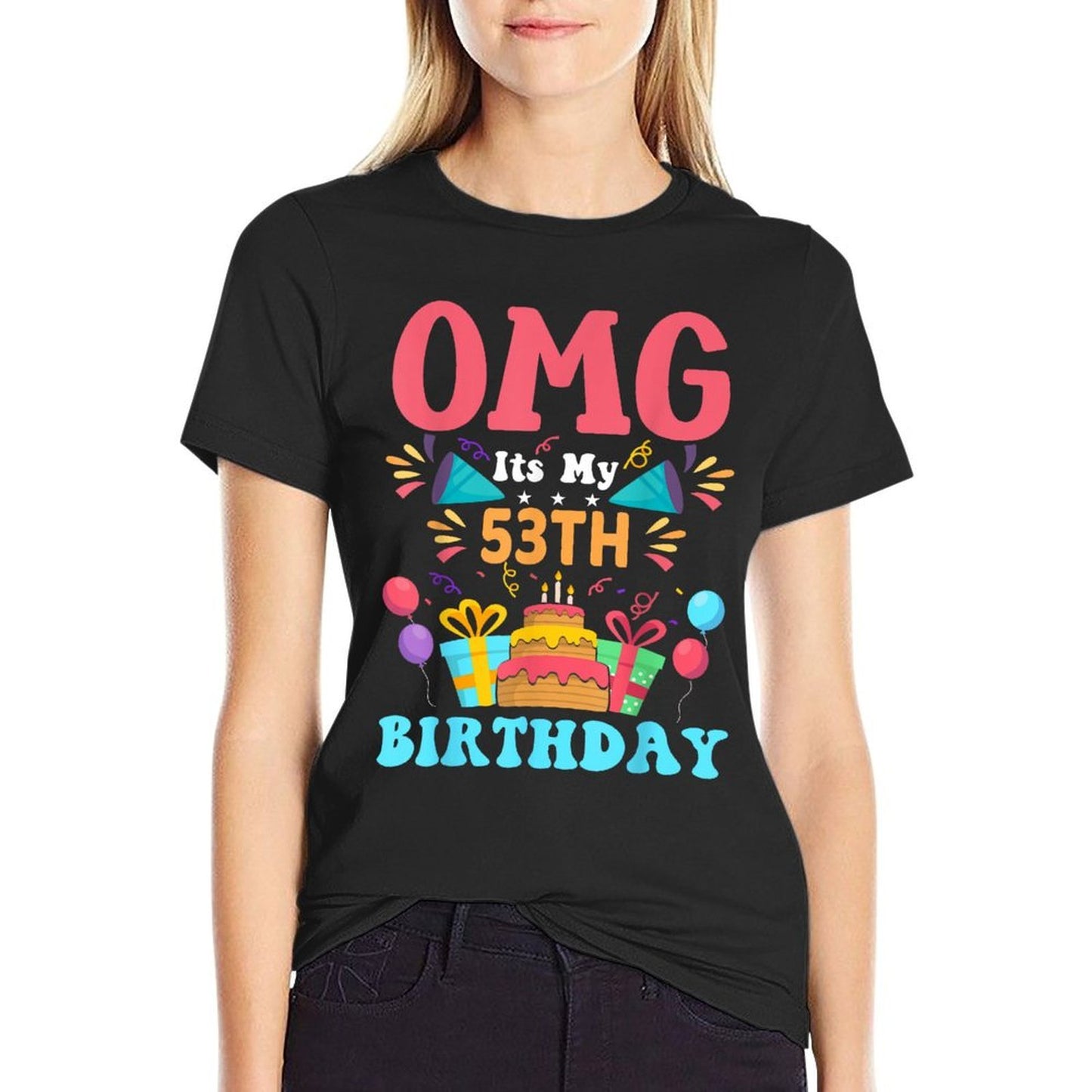53 Year Old Birthday Party Gift Omg Happy 53th Birthday Polyester Blend T-Shirt