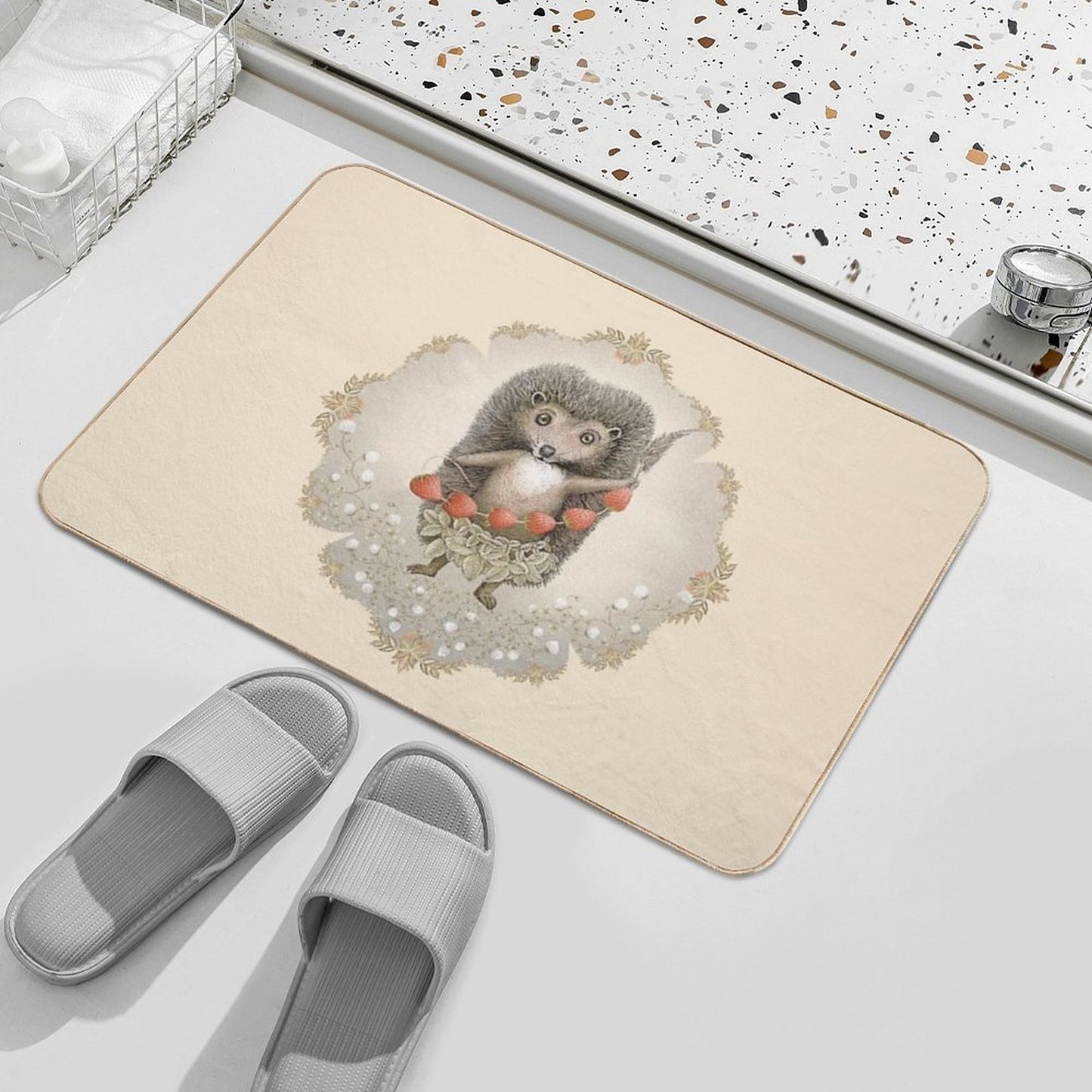 Animal Hedgehog Strawberry High-Traffic Bath Mat